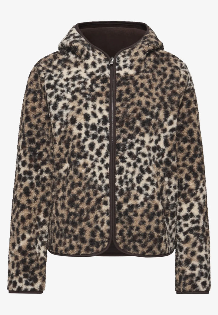 Street One Leo Print Teddy Jacket In Sanded Beige