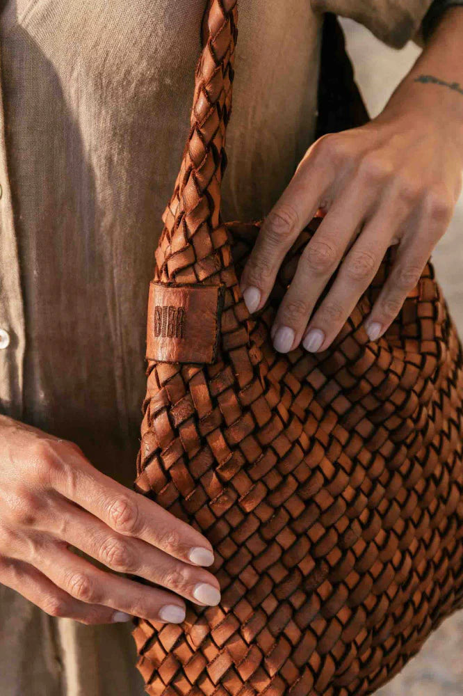 BIBA leather woven killen shoulder bag in Tan