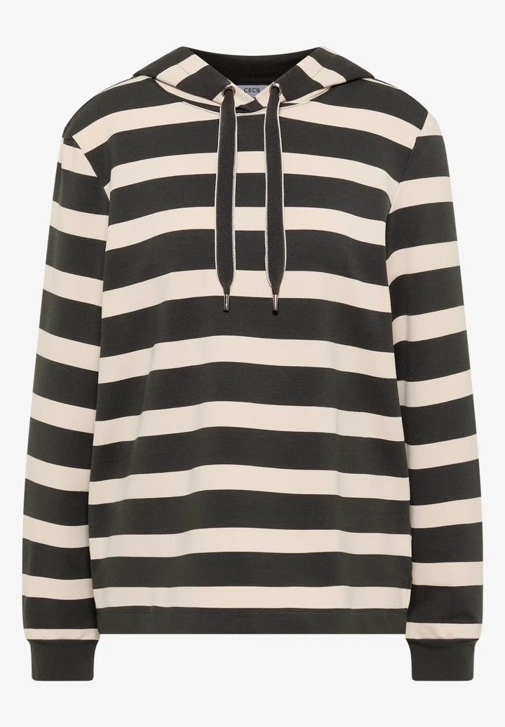 Cecil Striped Hoodie In Raw Khaki