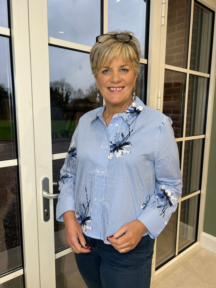Culture Flower & Striped shirt In Blue