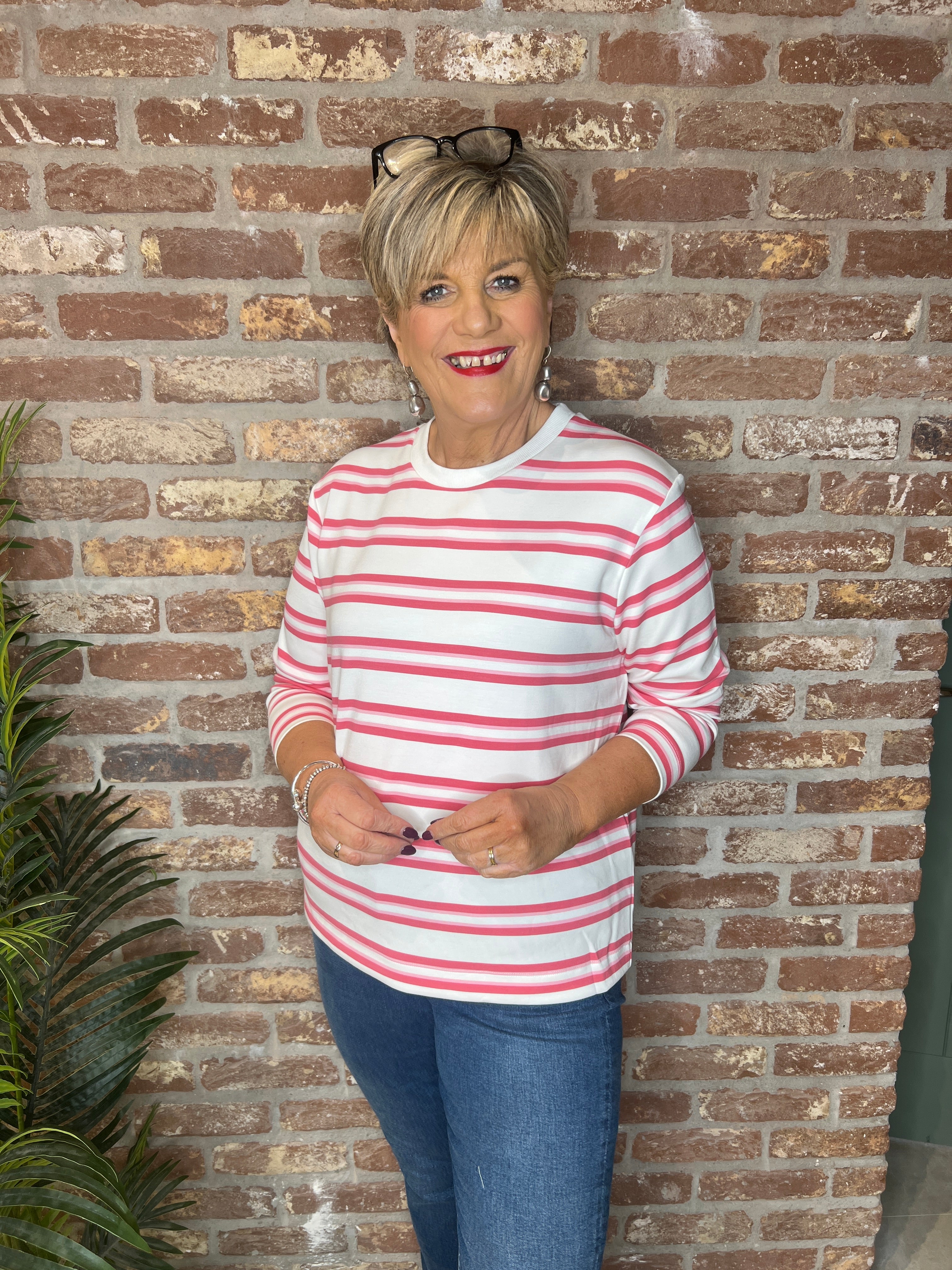 Soya Concept Barni Round Neck Striped Sweatshirt In Pink
