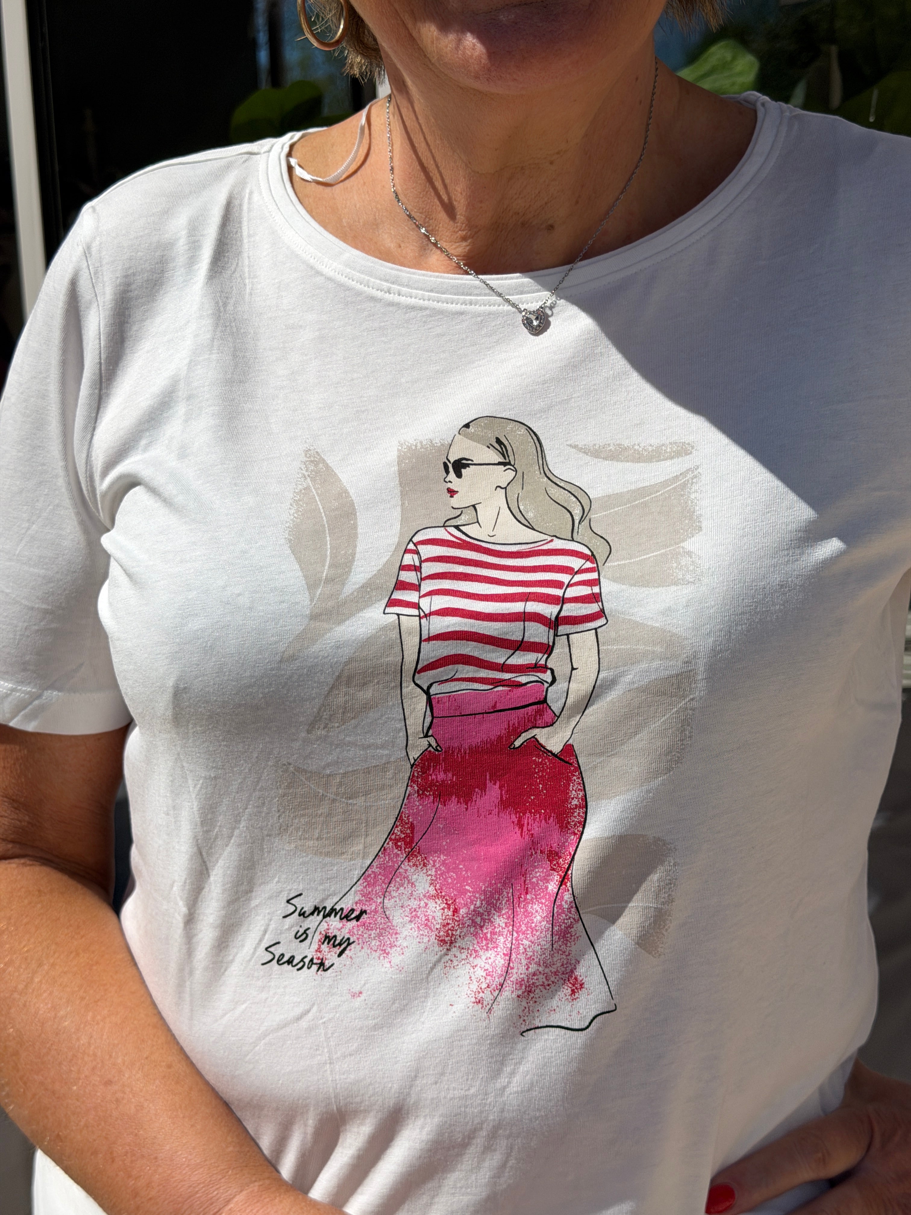 Street One Red lady print T-shirt In Off White