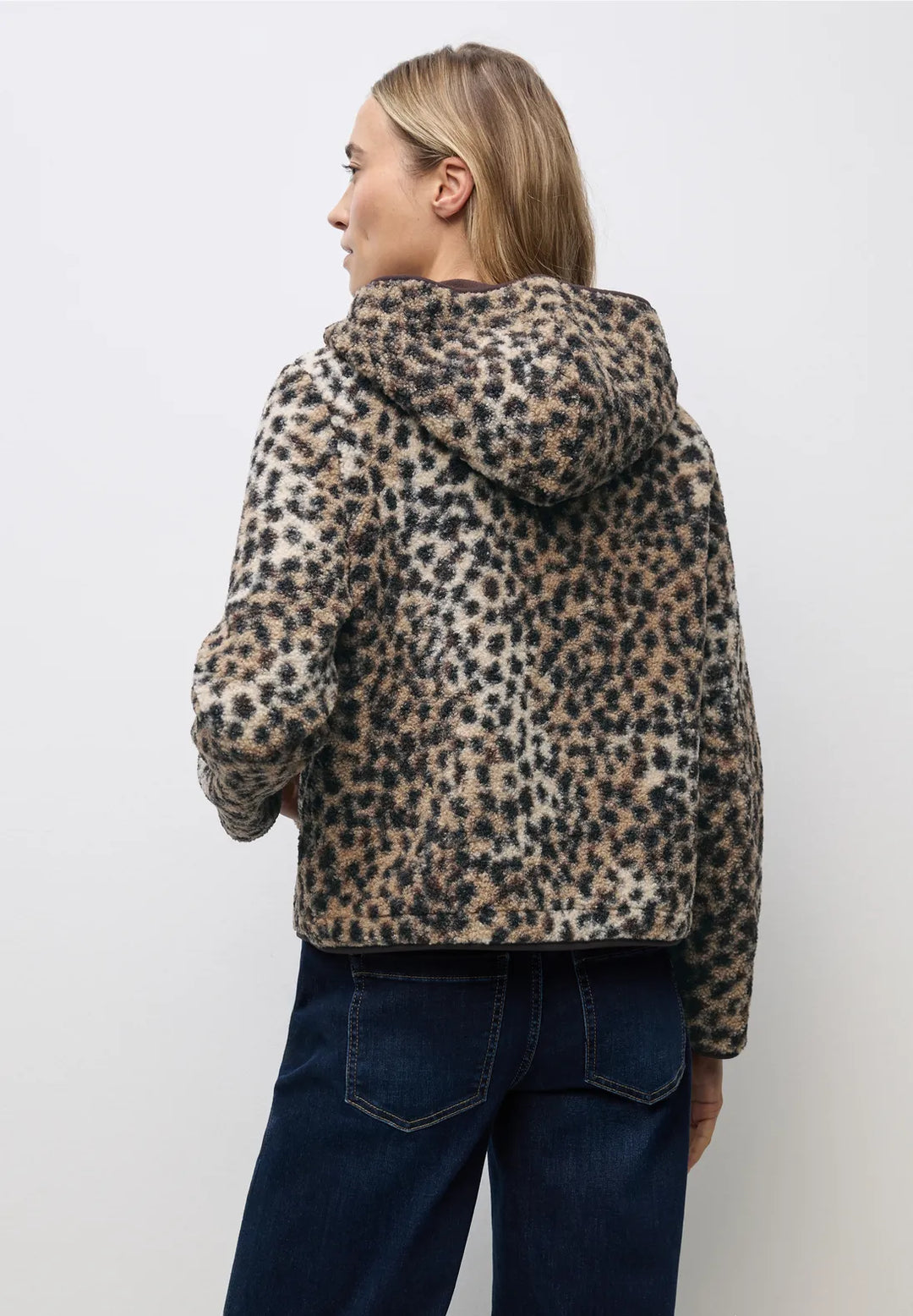 Street One Leo Print Teddy Jacket In Sanded Beige