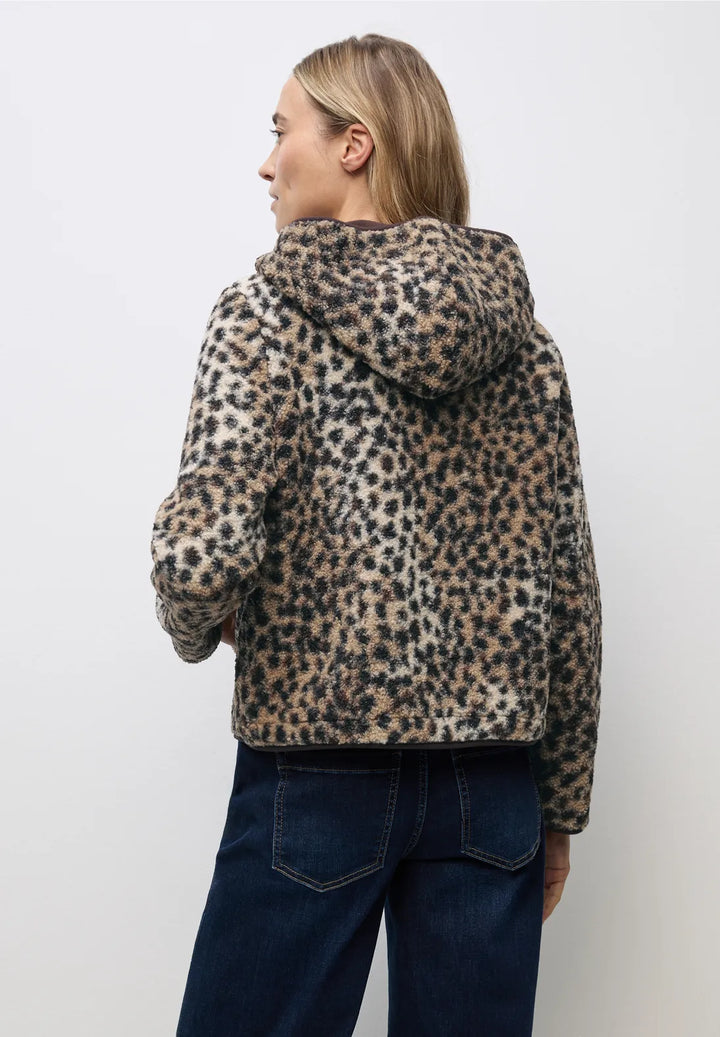 Street One Leo Print Teddy Jacket In Sanded Beige