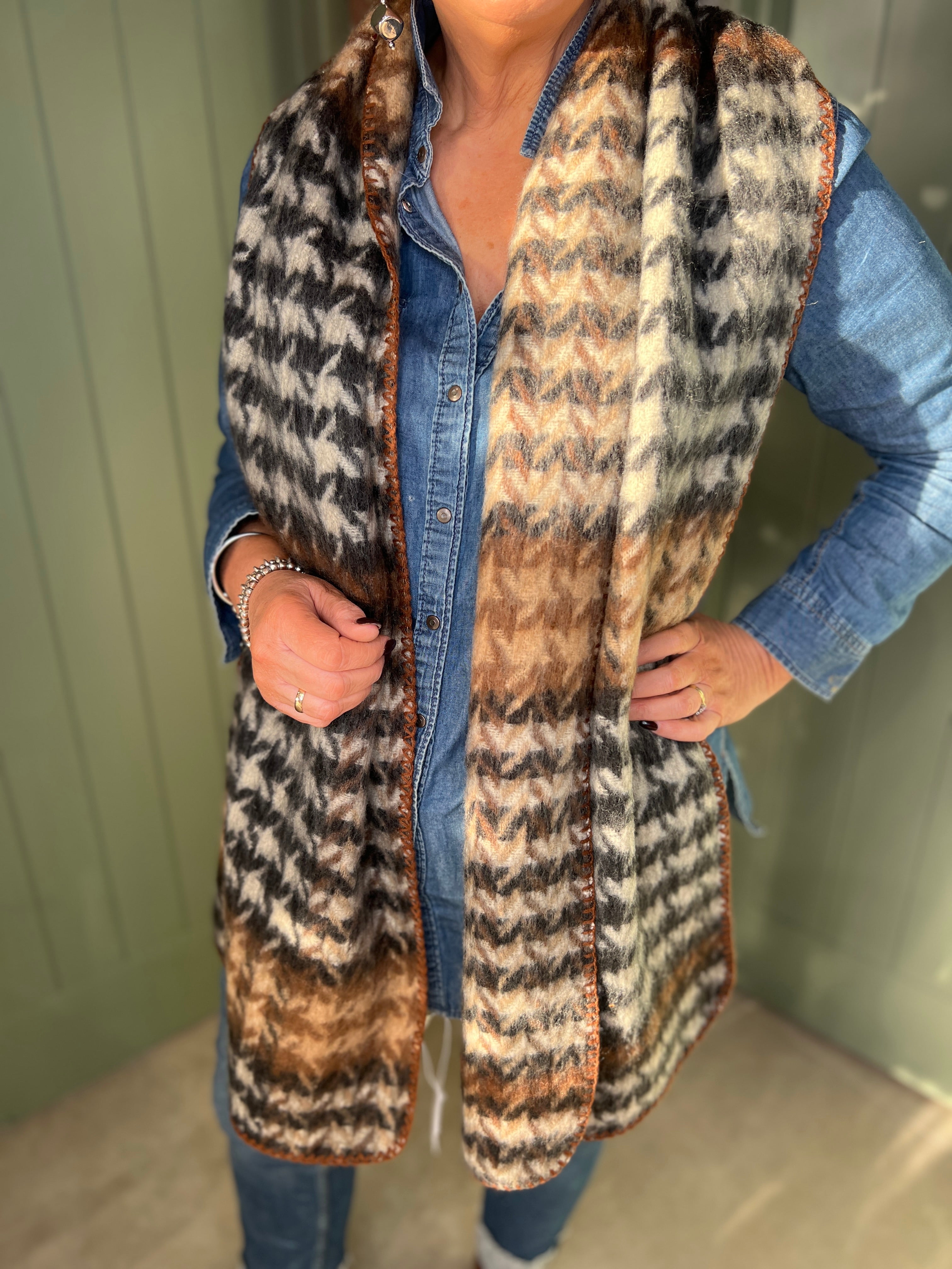 Sophie Stitched Edge Scarf In Black Multi