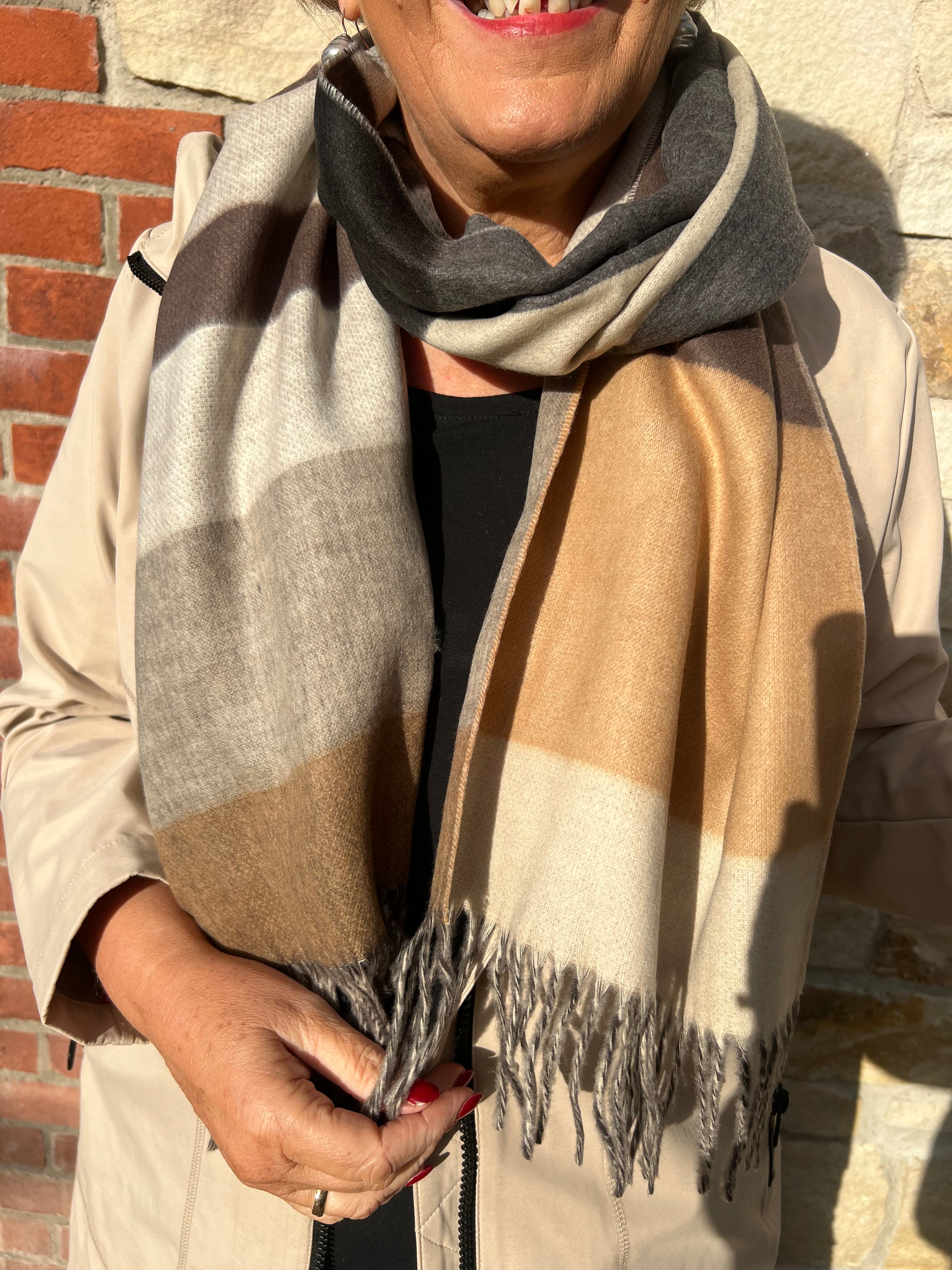 Cashmink Stripe design Scarf In Greige