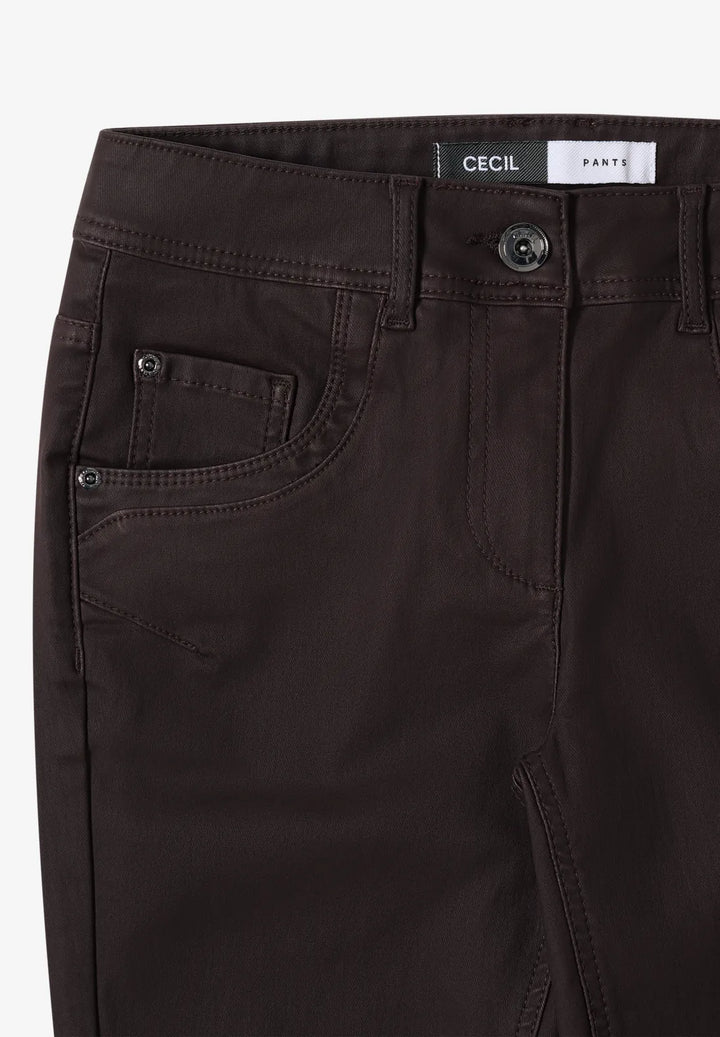 Cecil Toronto Coated Jeans In Tartufo Brown