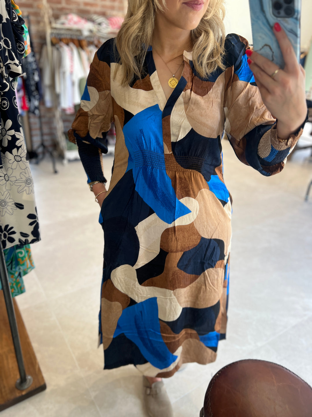 Culture Cudana Long Dress In Blue & Brown
