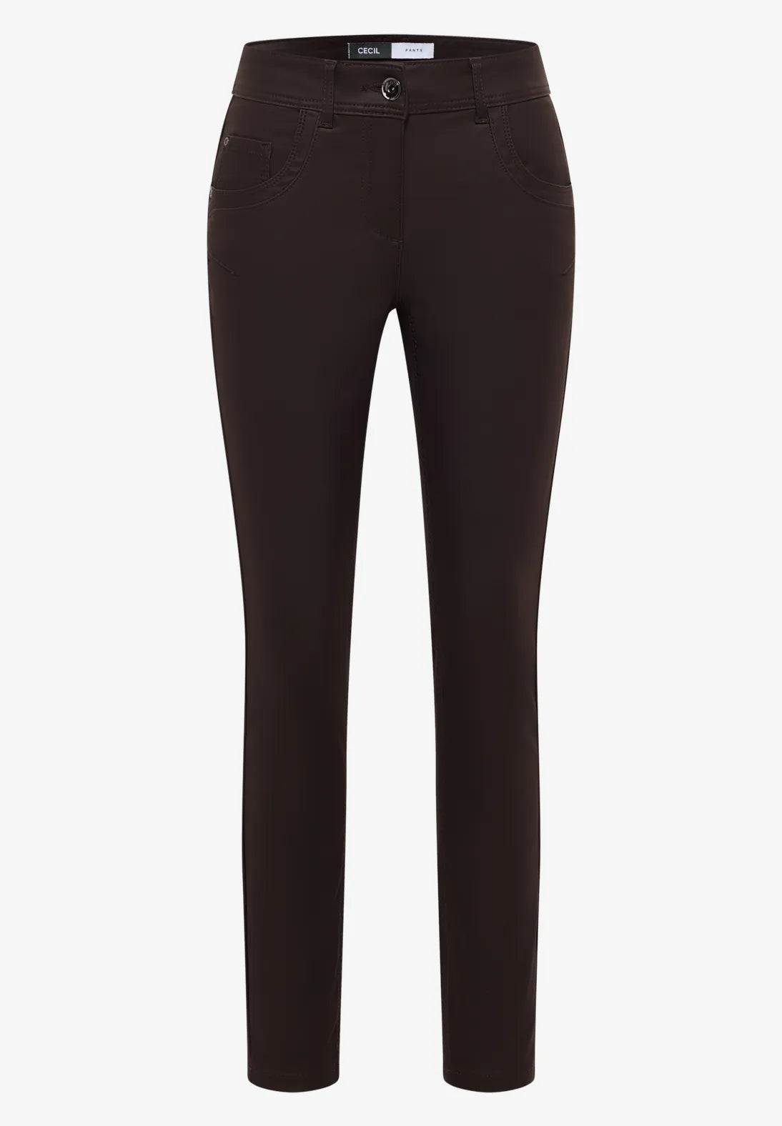 Cecil Toronto Coated Jeans In Tartufo Brown