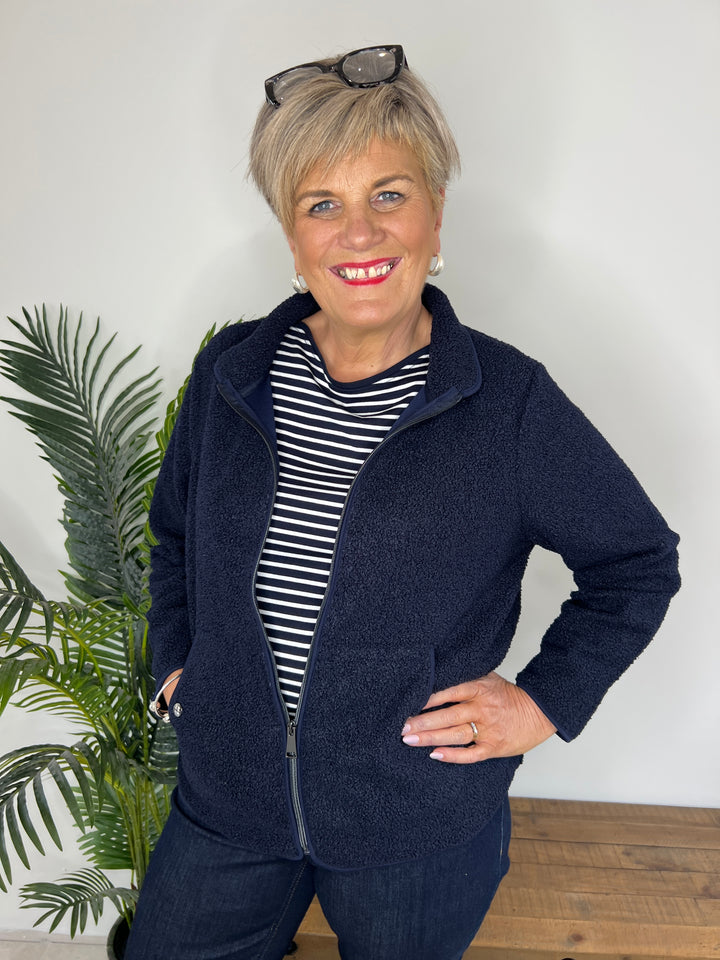 Cecil Curly Teddy Jacket In Navy