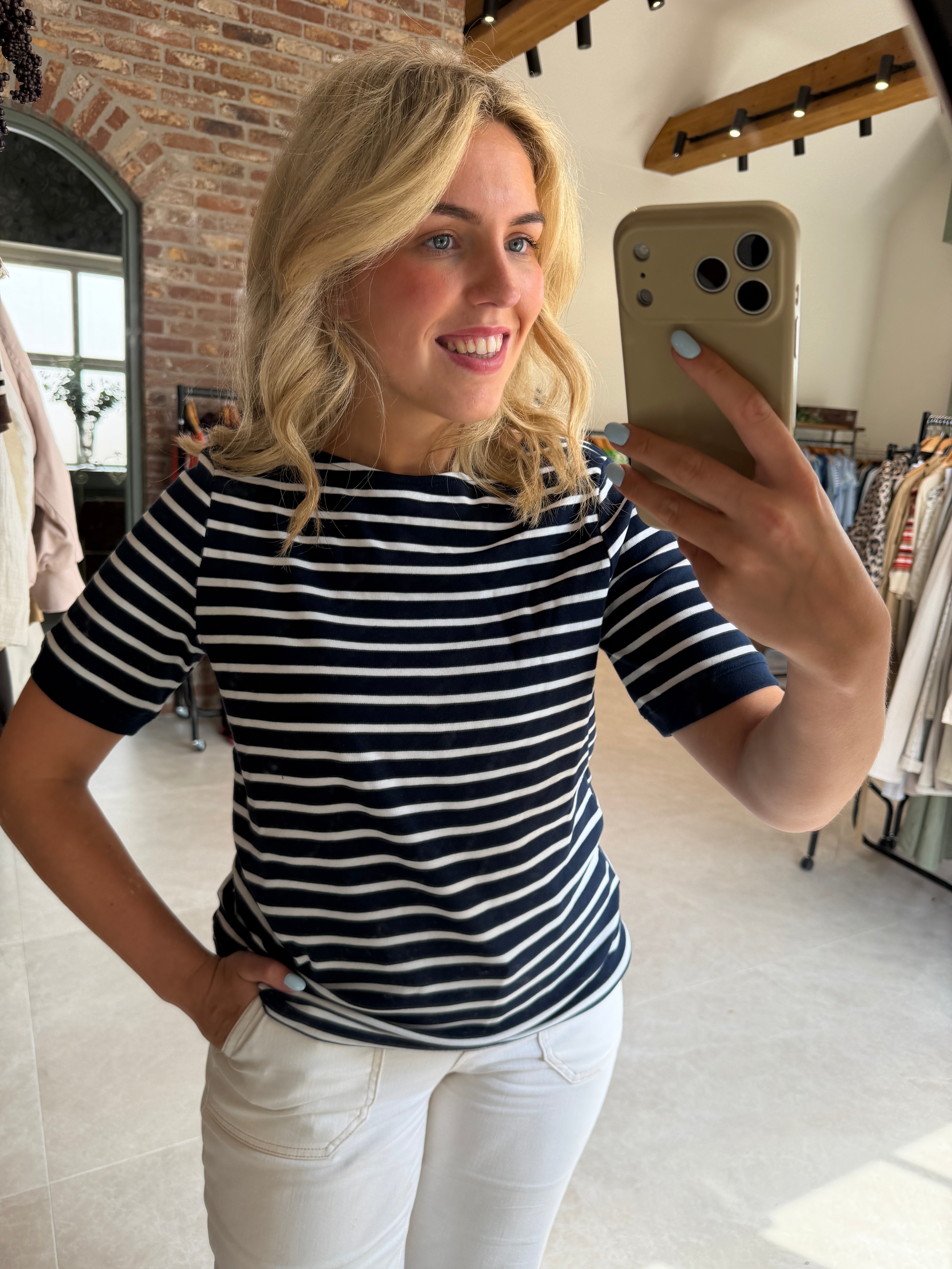 Street One boat neck Top in Darkest Blue