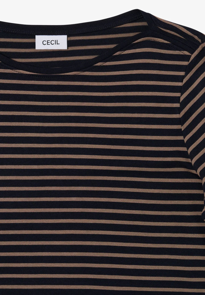Cecil Basic Striped Top In Navy & Taupe