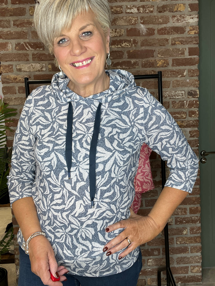 Cecil floral print hoodie In sporty denim