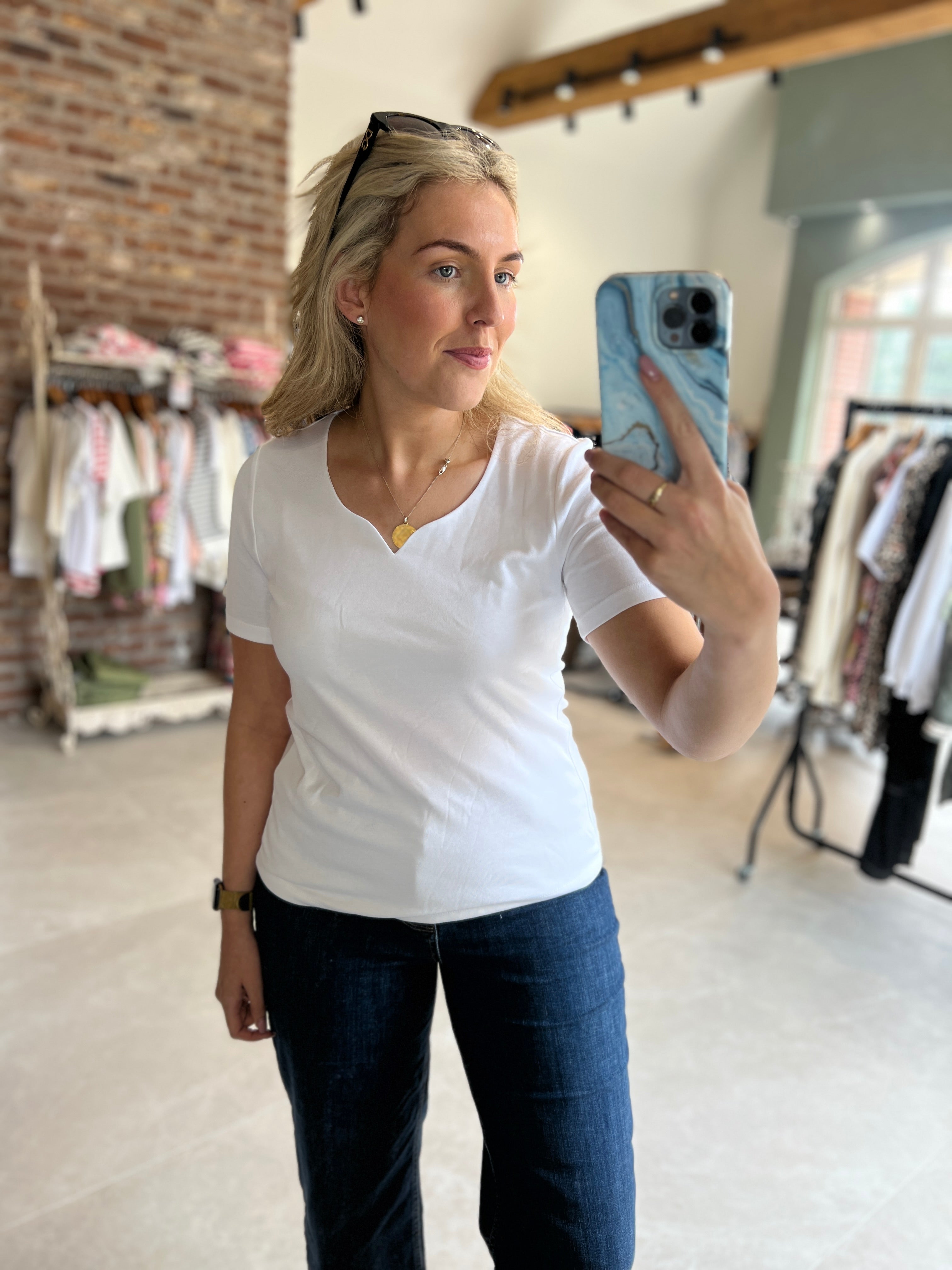 Street One Heart Neckline Top In Off white