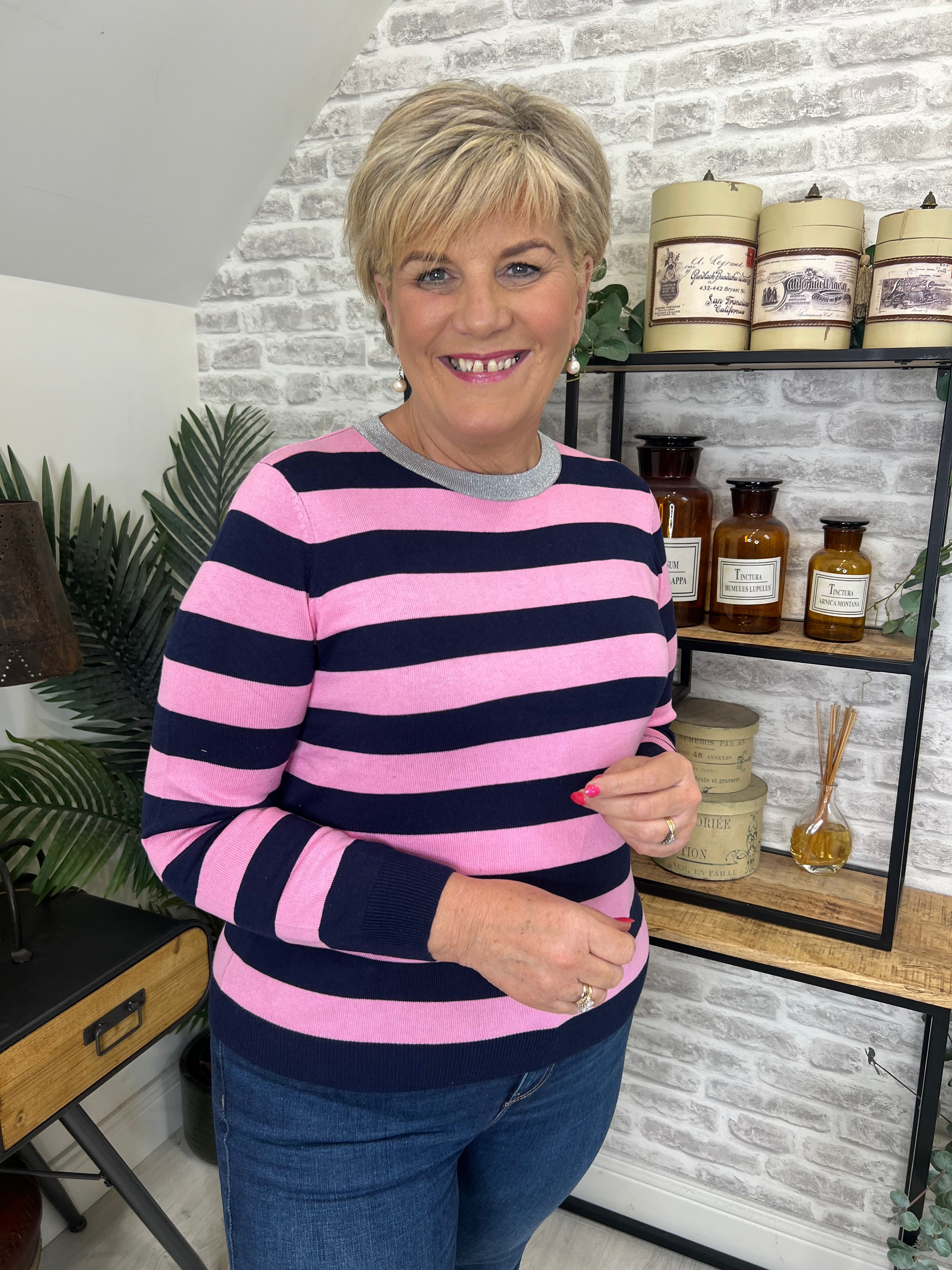 Sugarhill Brighton Rowena Striped Jumper In Navy & Pink