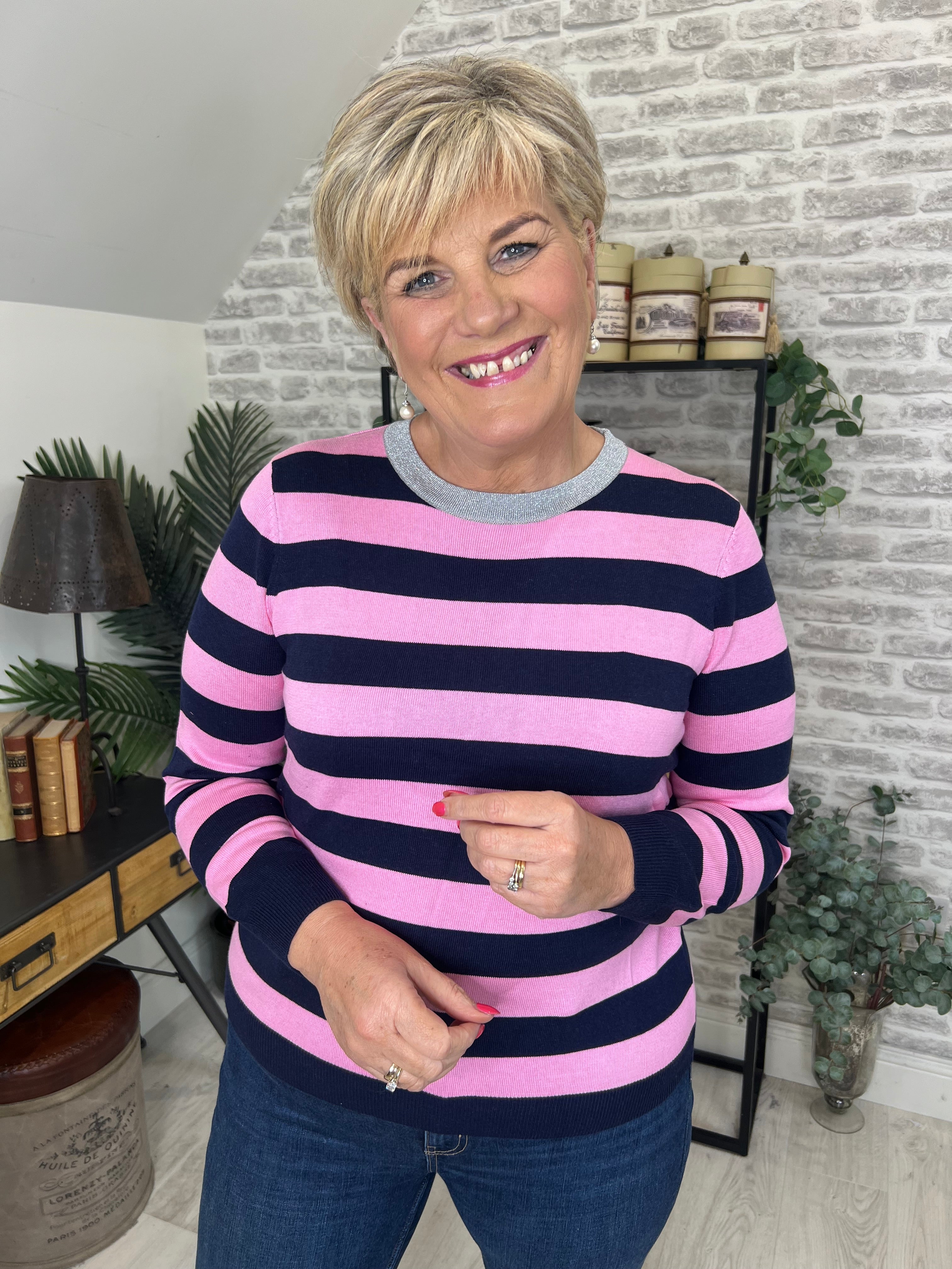 Sugarhill Brighton Rowena Striped Jumper In Navy & Pink