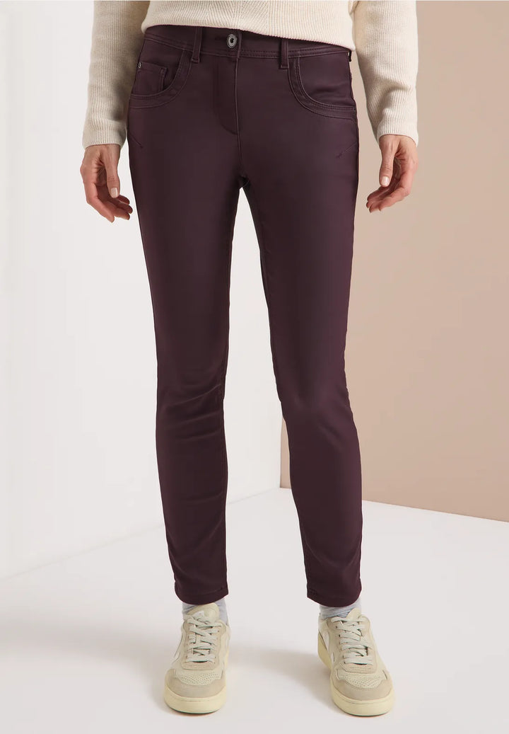 Cecil Toronto Coated Jeans In Eggplant Red