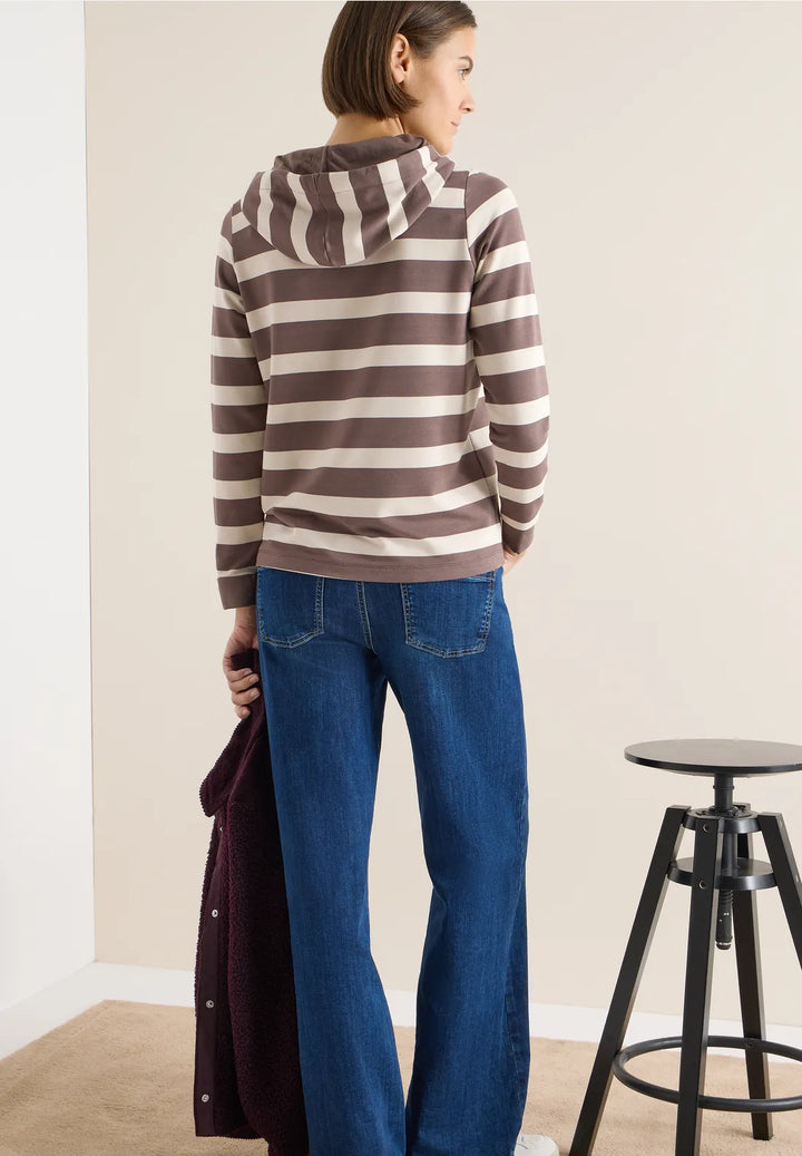 Cecil Striped Hoodie In Urban Taupe
