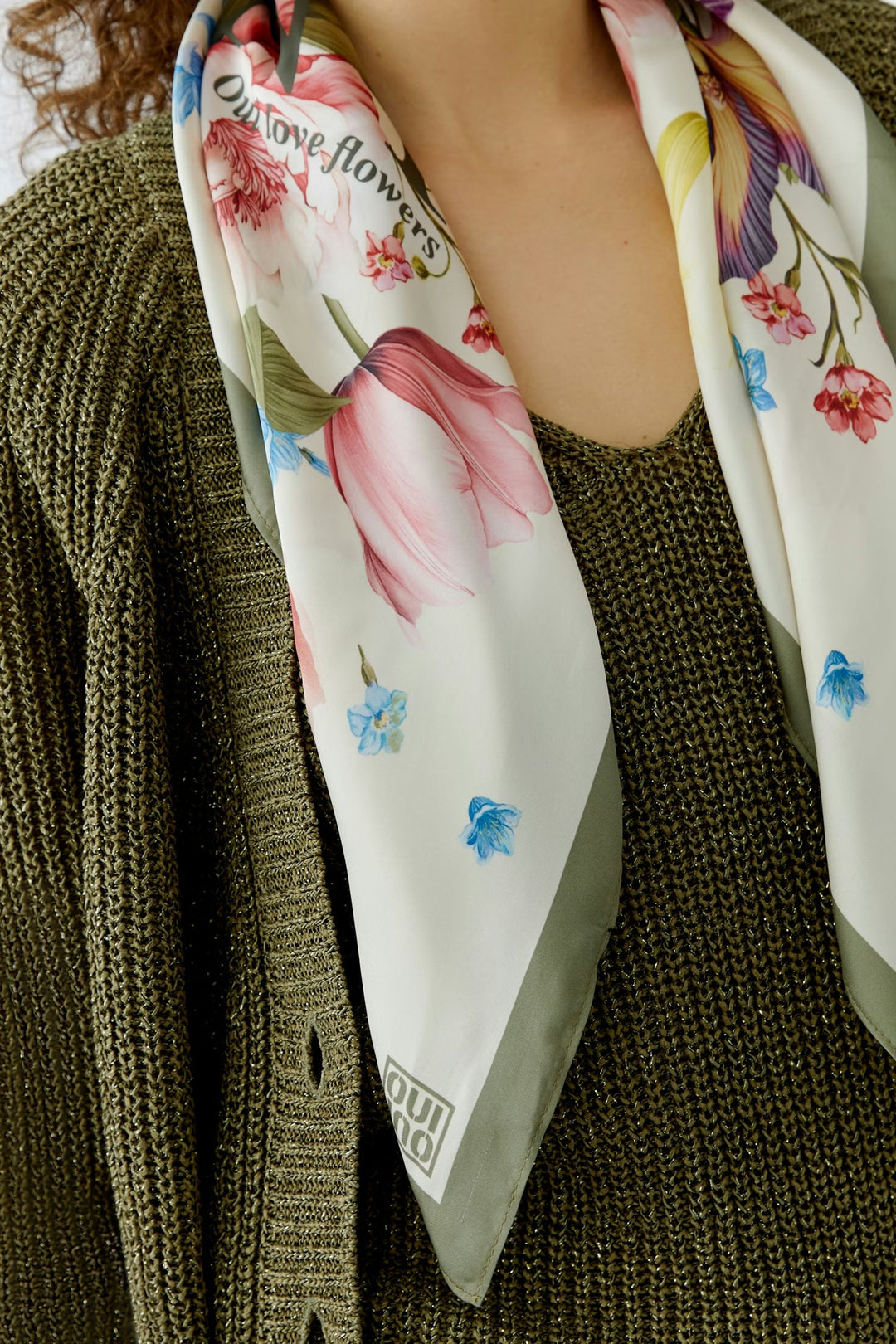 Oui Floral Neck Scarf In Rose Blue