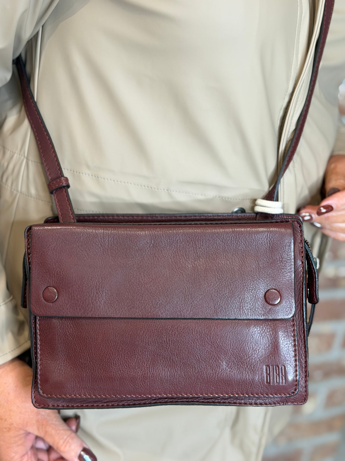 BIBA leather Murray Garnet Cross body bag in wine