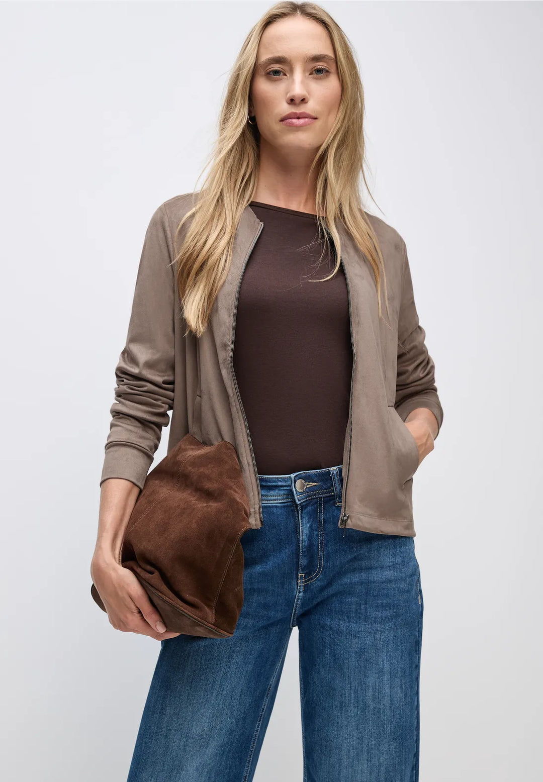 Street One Velours Jacket In Silk Brown