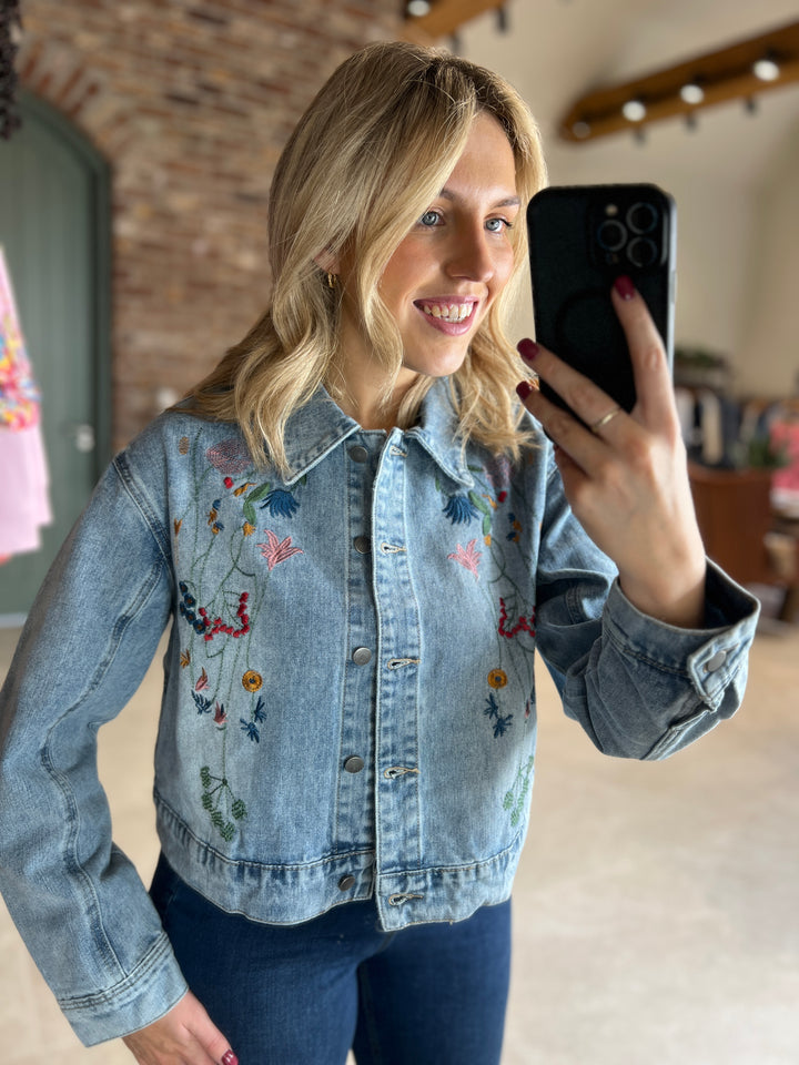 Culture Embroidery Denim Jacket In Light Wash