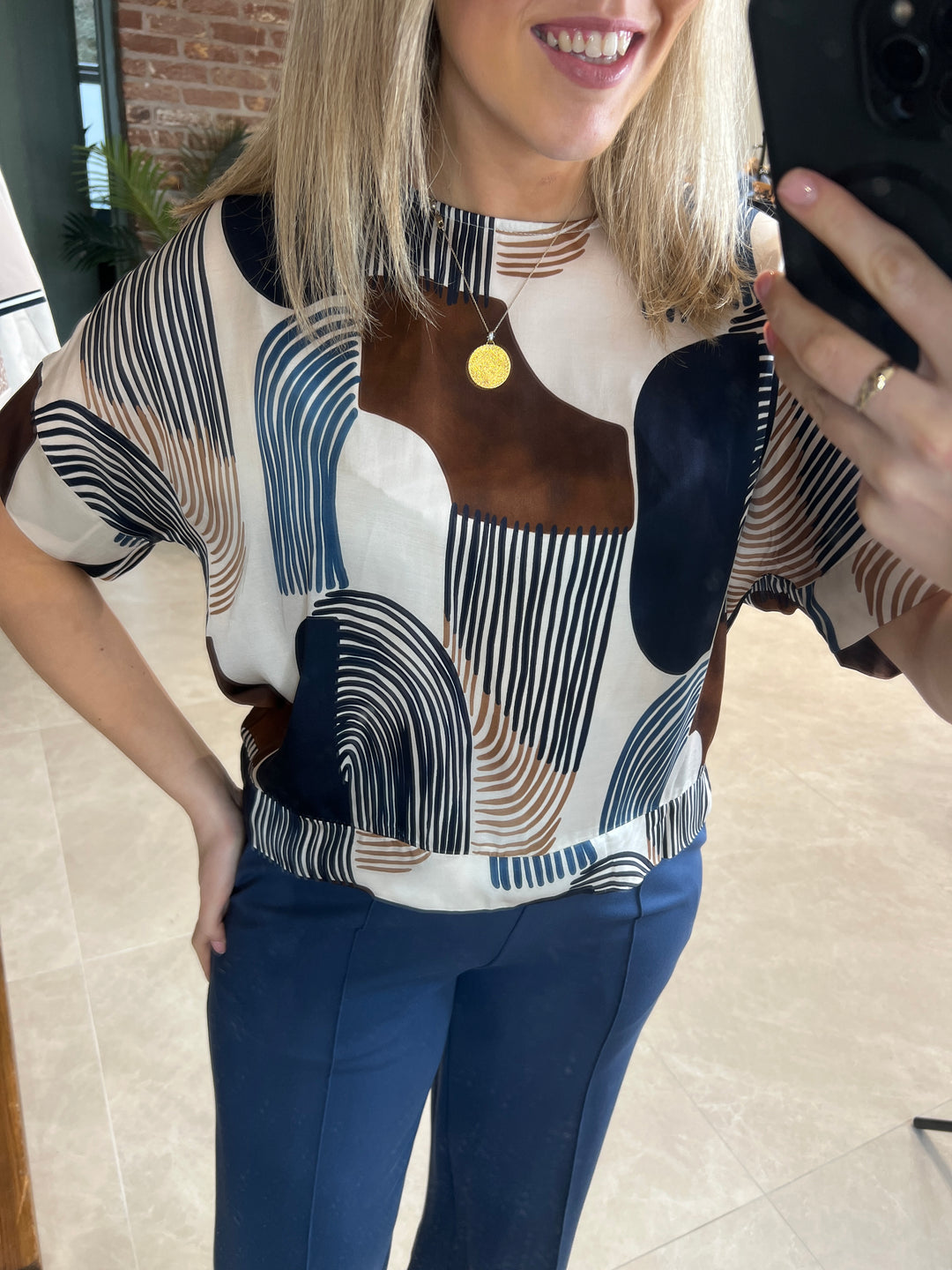 Deck By Decollage Printed Blouse In Brown