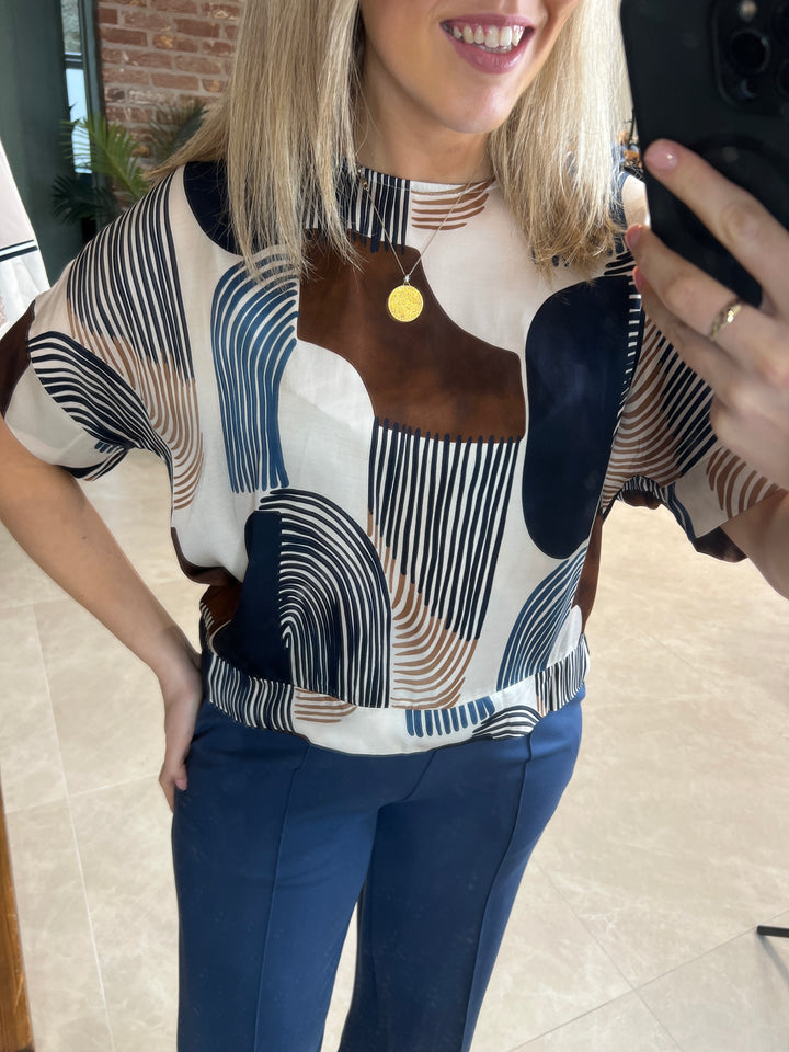 Deck By Decollage Printed Blouse In Brown