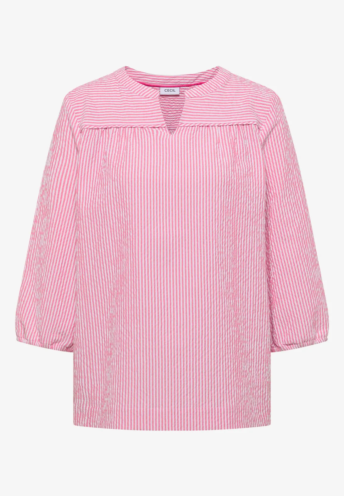 Cecil seersucker Striped Blouse In beetroot pink
