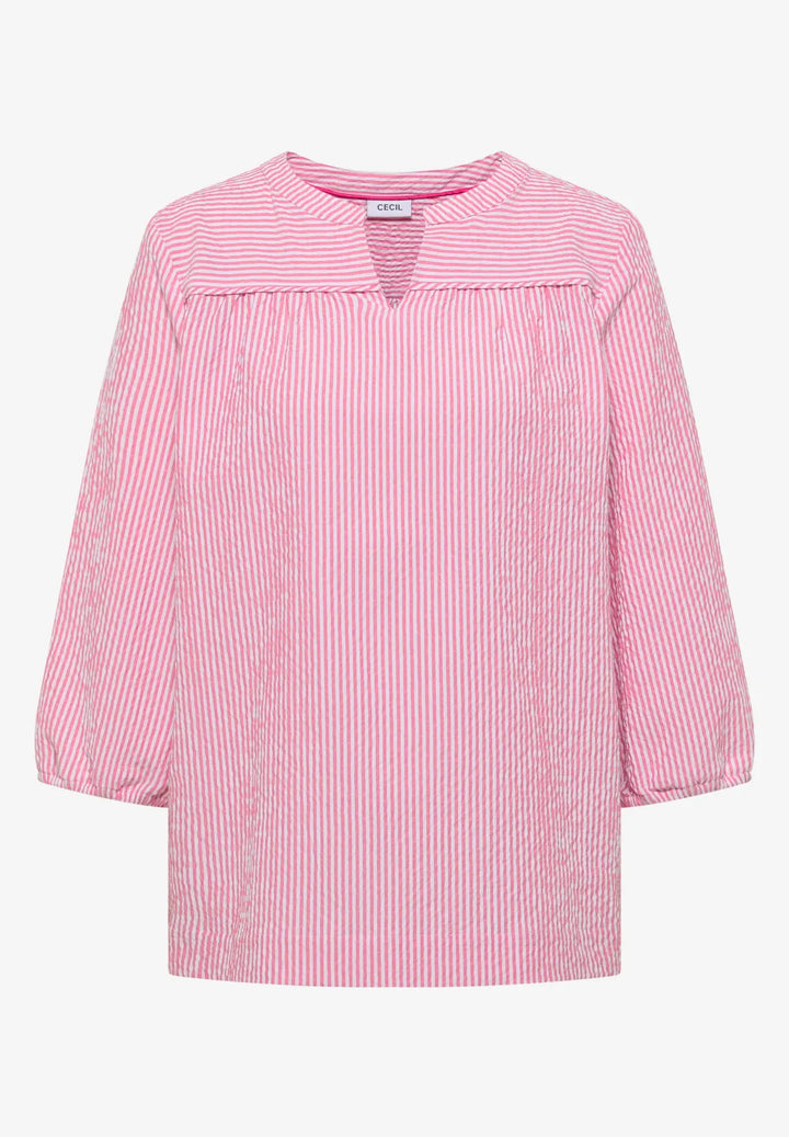 Cecil seersucker Striped Blouse In beetroot pink