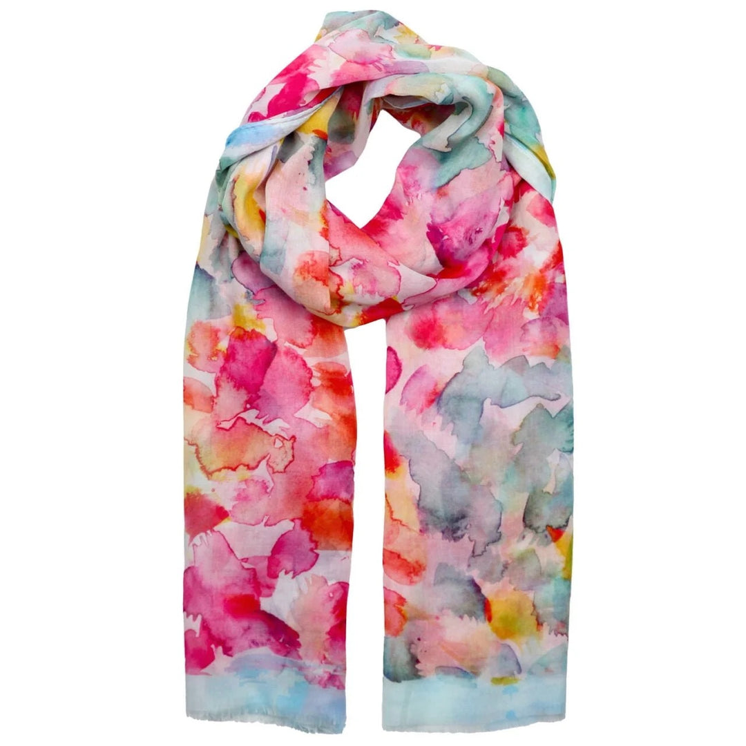 Polly Watercolour Splashes Scarf In Hot Pink