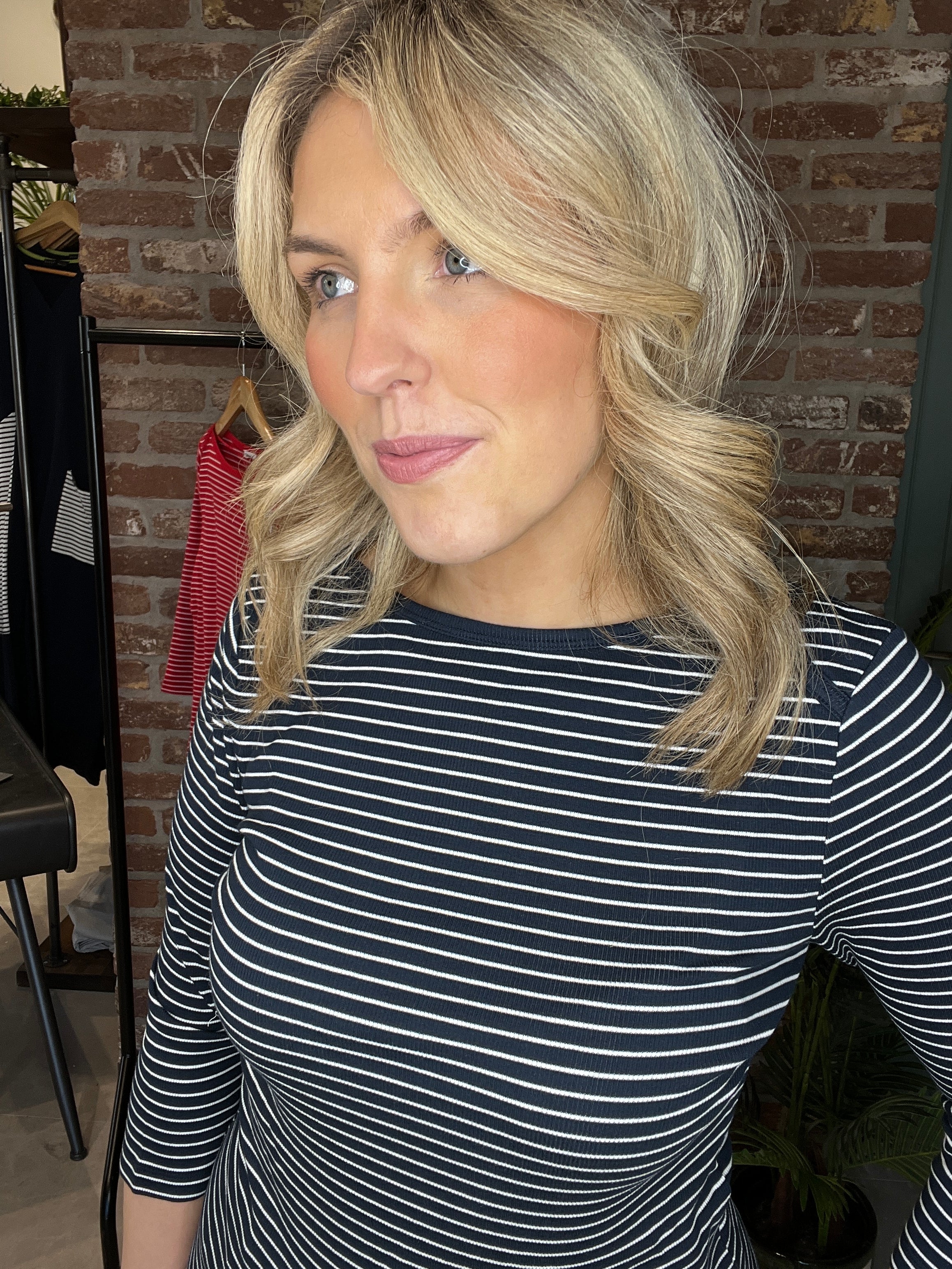 Street One Boat Neckline Striped Top In Navy