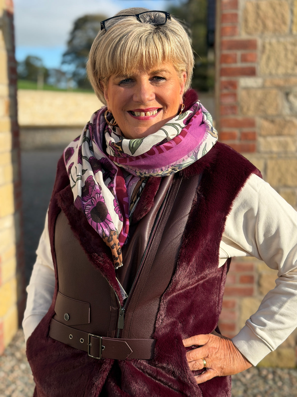 Tigers & flowers scarf in pink/ecru multi
