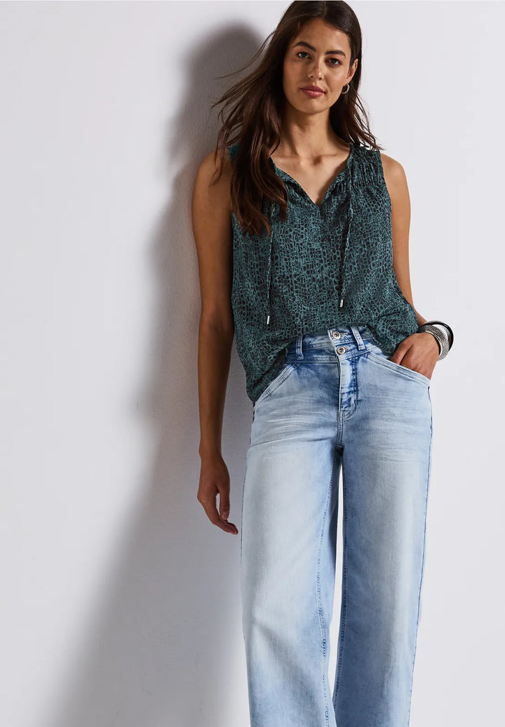 Street One Chiffon Sleeveless Blouse In Deep Water Blue