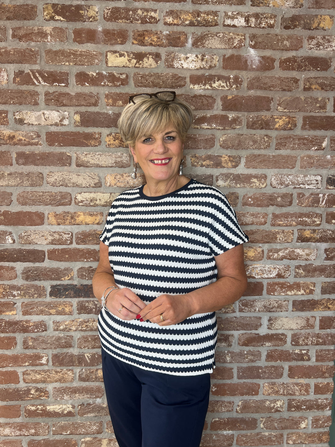 Street One Striped Top In Shadowed Navy