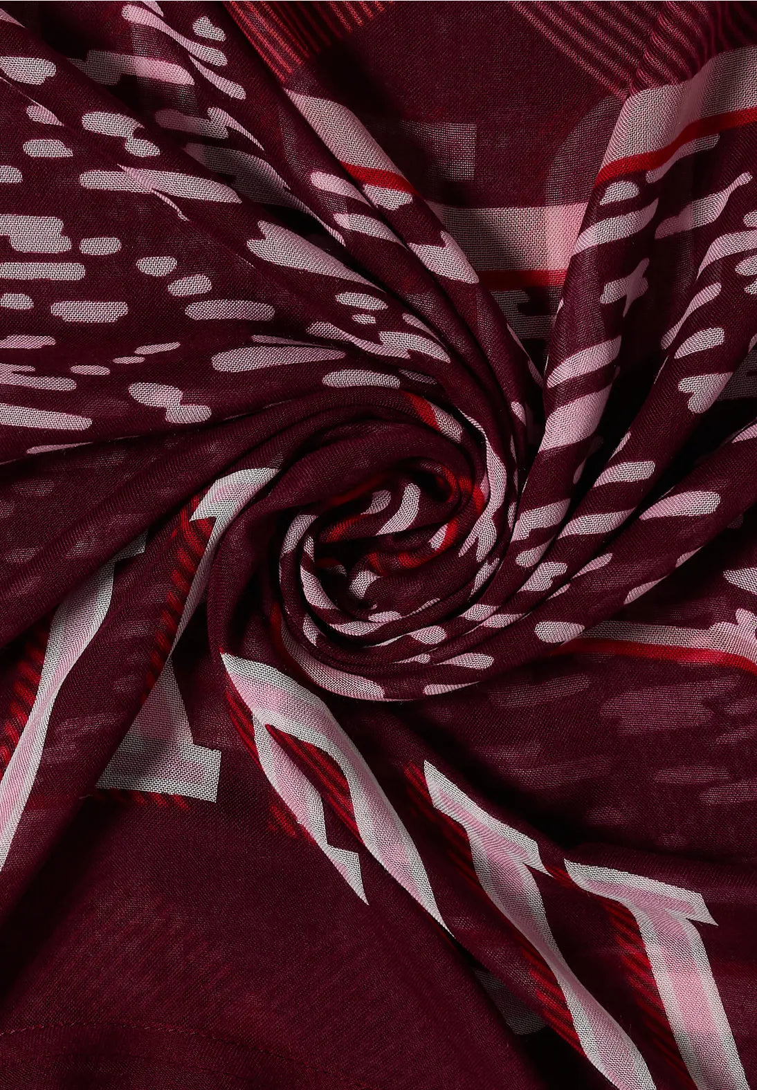 Patchwork print loop snood in Red wine
