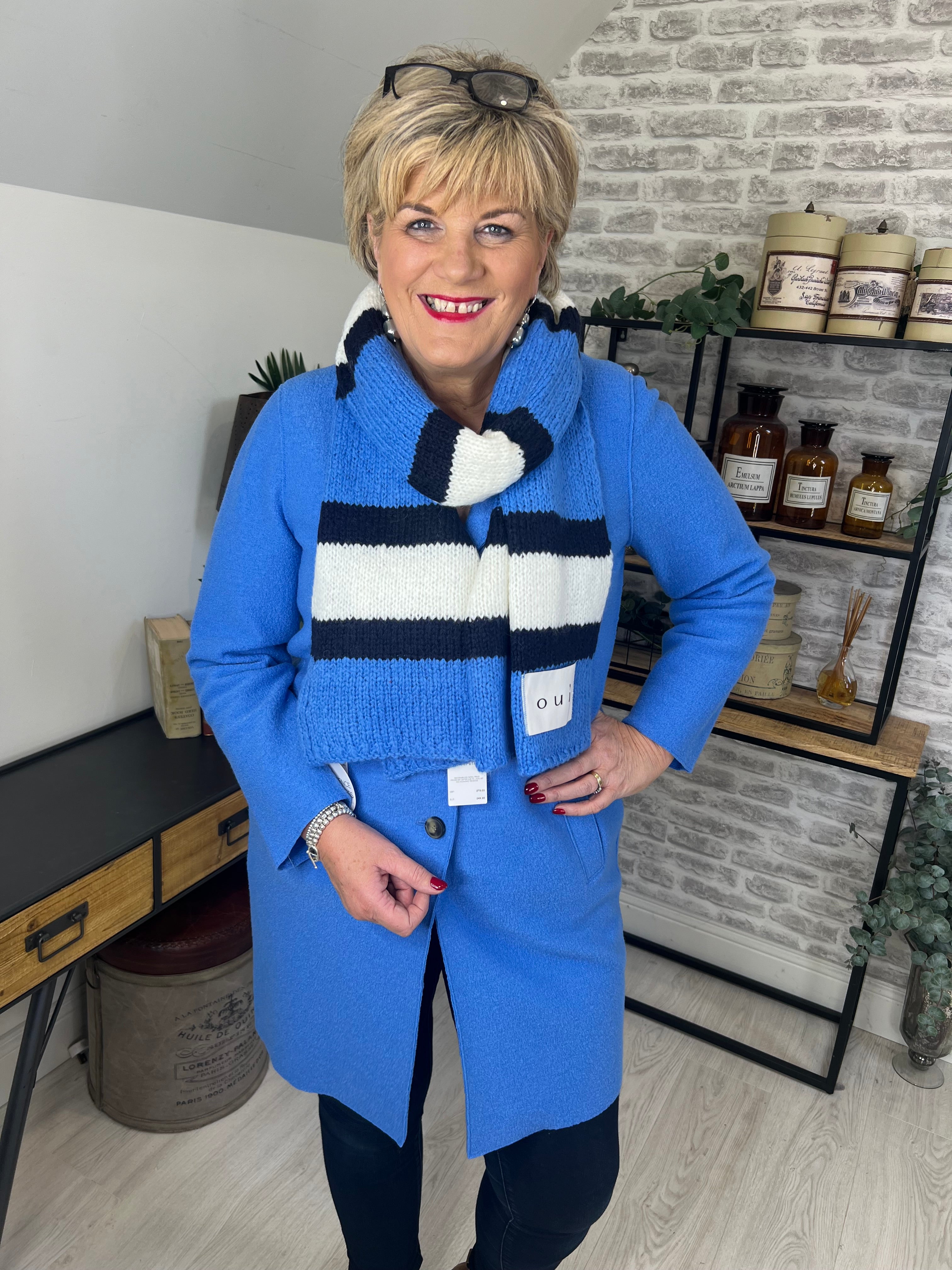 Oui Mayson Boiled Wool Coat In Cornflower Blue