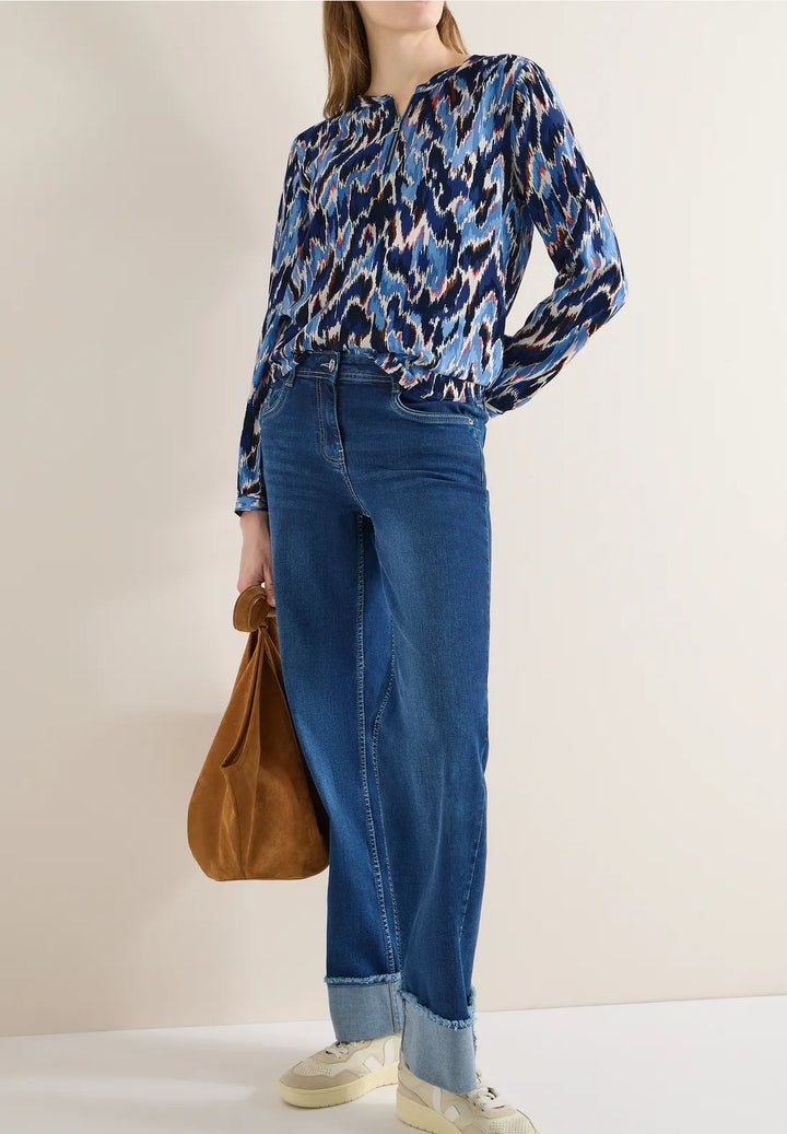 Cecil Print Zip Blouse In Cloud Blue