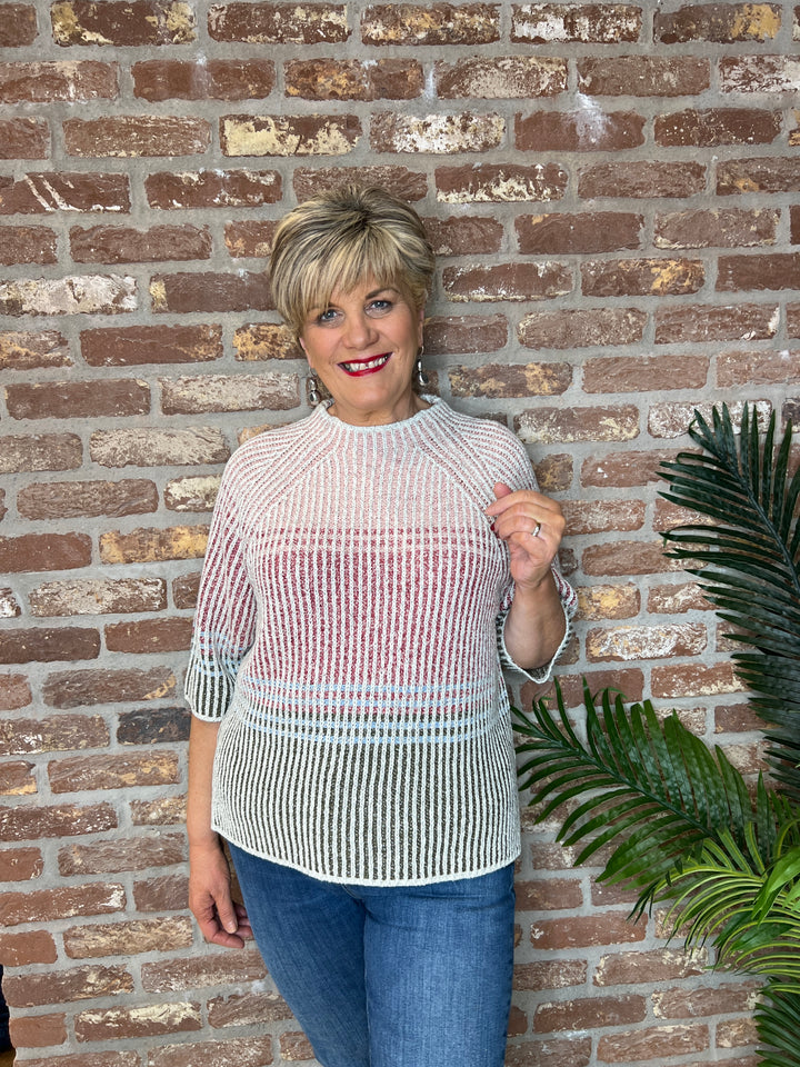 Oui block stripe pullover In White & pink