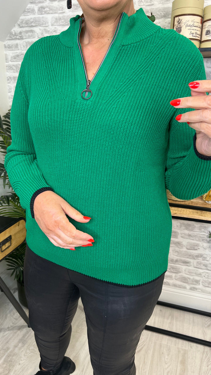 Cecil Knitted Quarter Zip Sweatshirt In Green