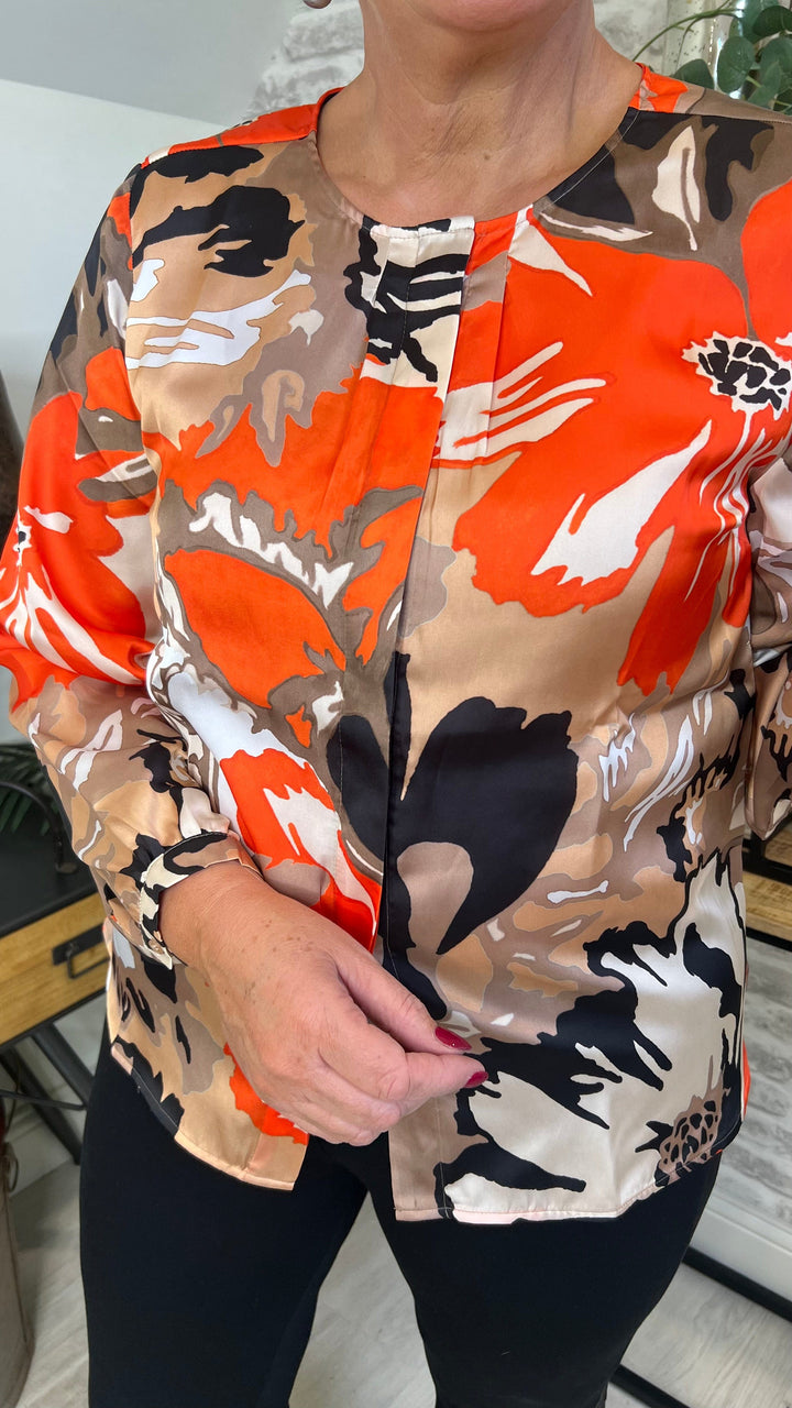 Monari Satin Floral Print blouse in Orange