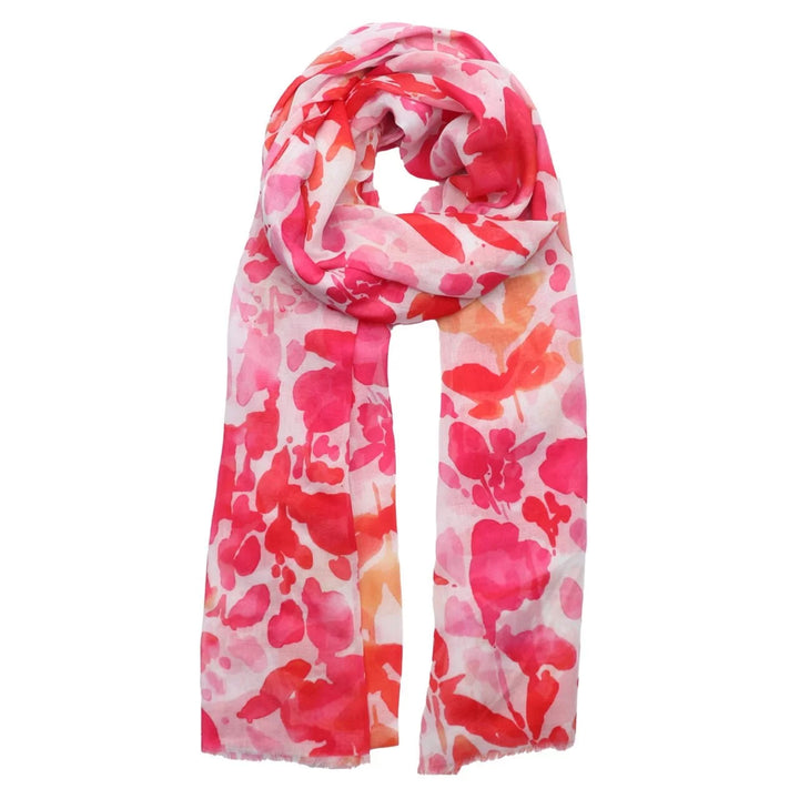 Polly Watercolour Leaves Scarf In Red