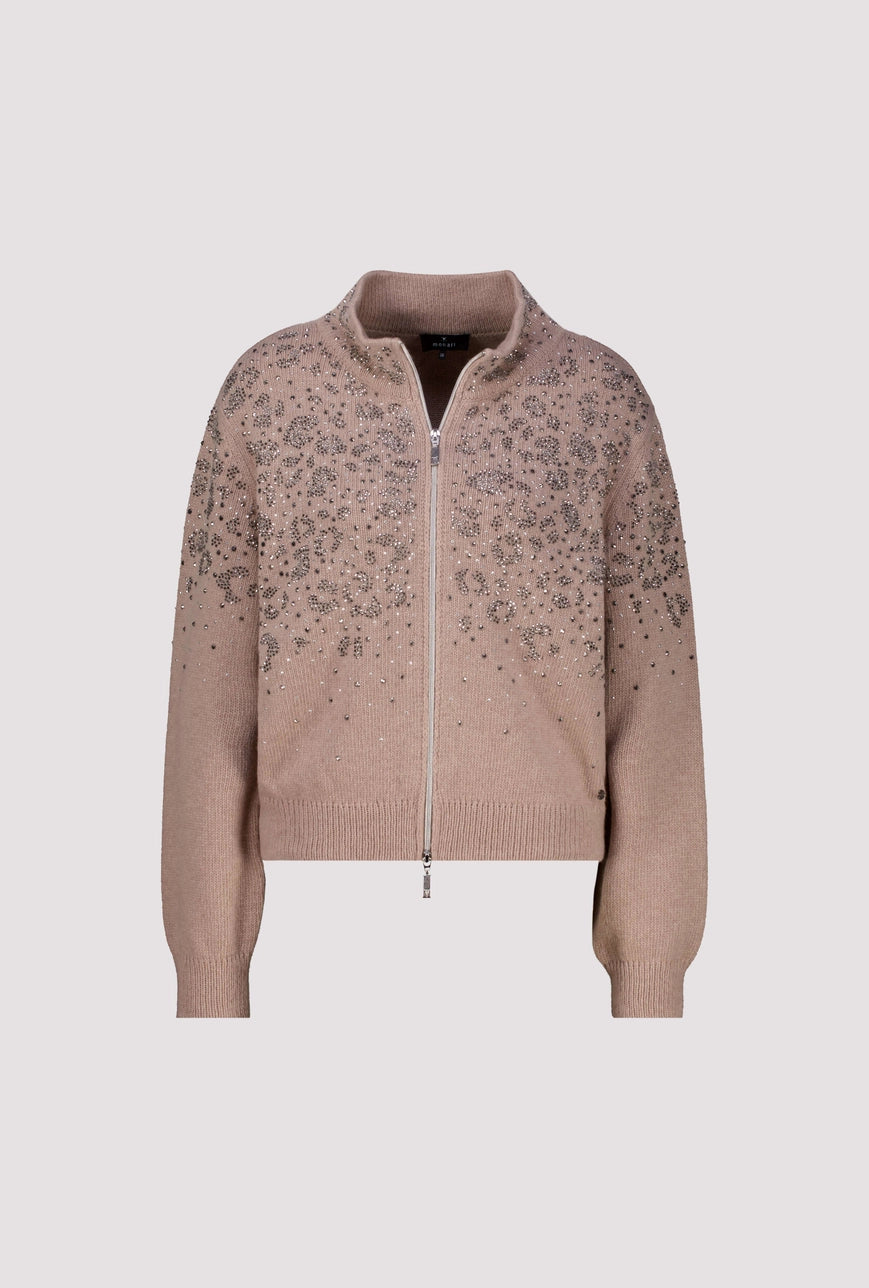 Leopard rhinestones jacket in sesame