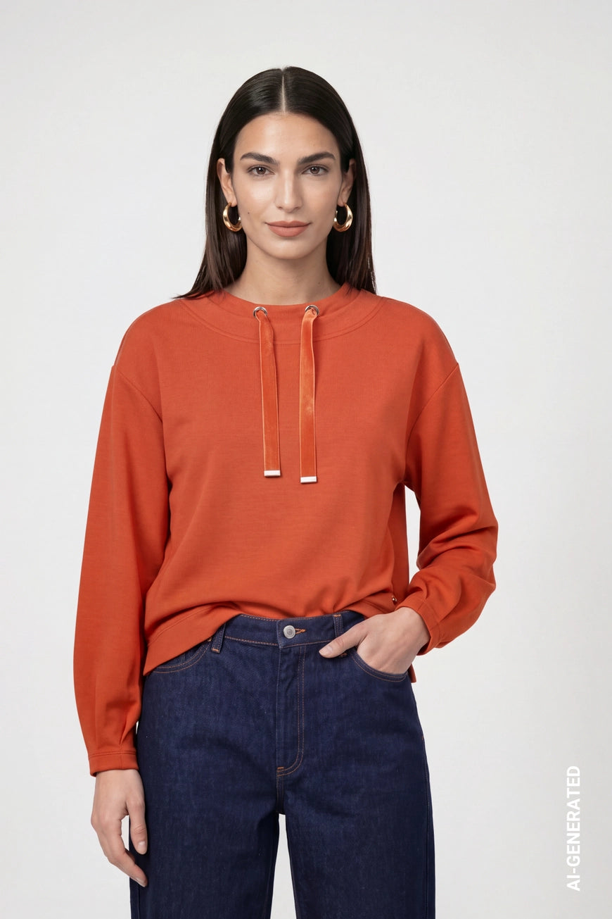 Sweatshirt with velvet drawstrings in pumpkin