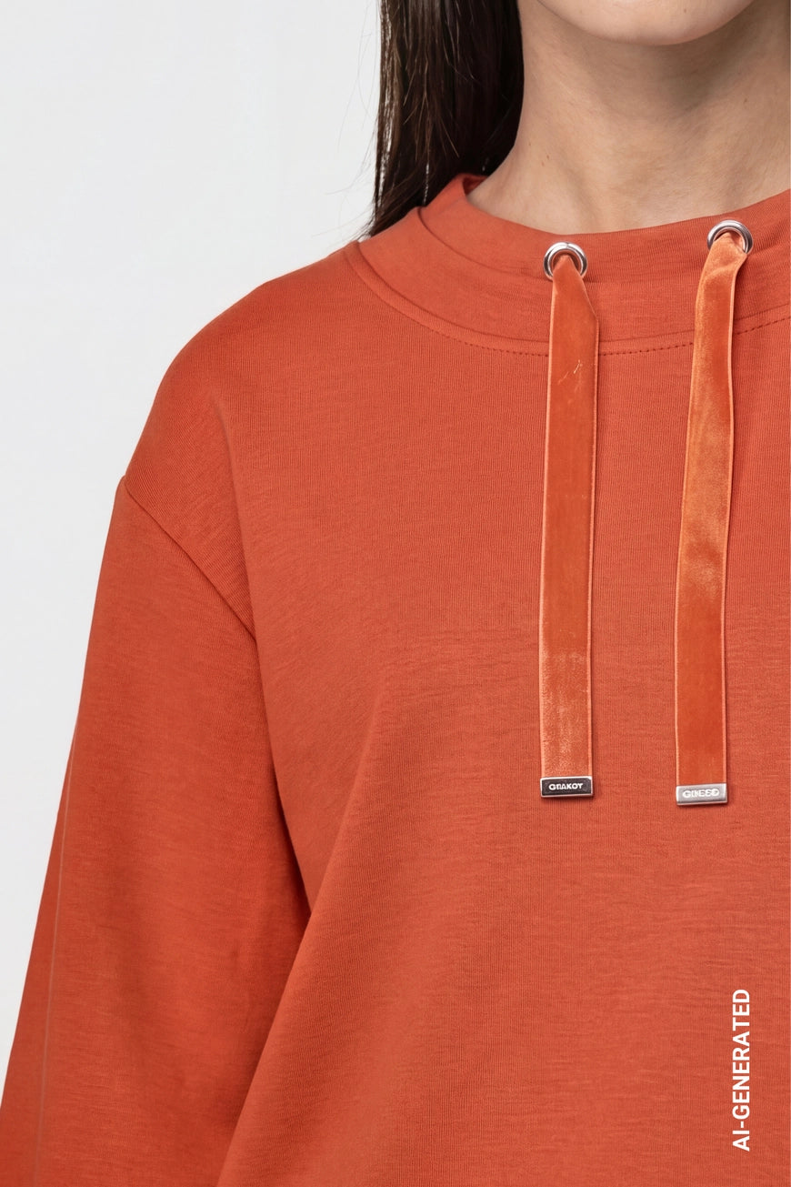 Sweatshirt with velvet drawstrings in pumpkin