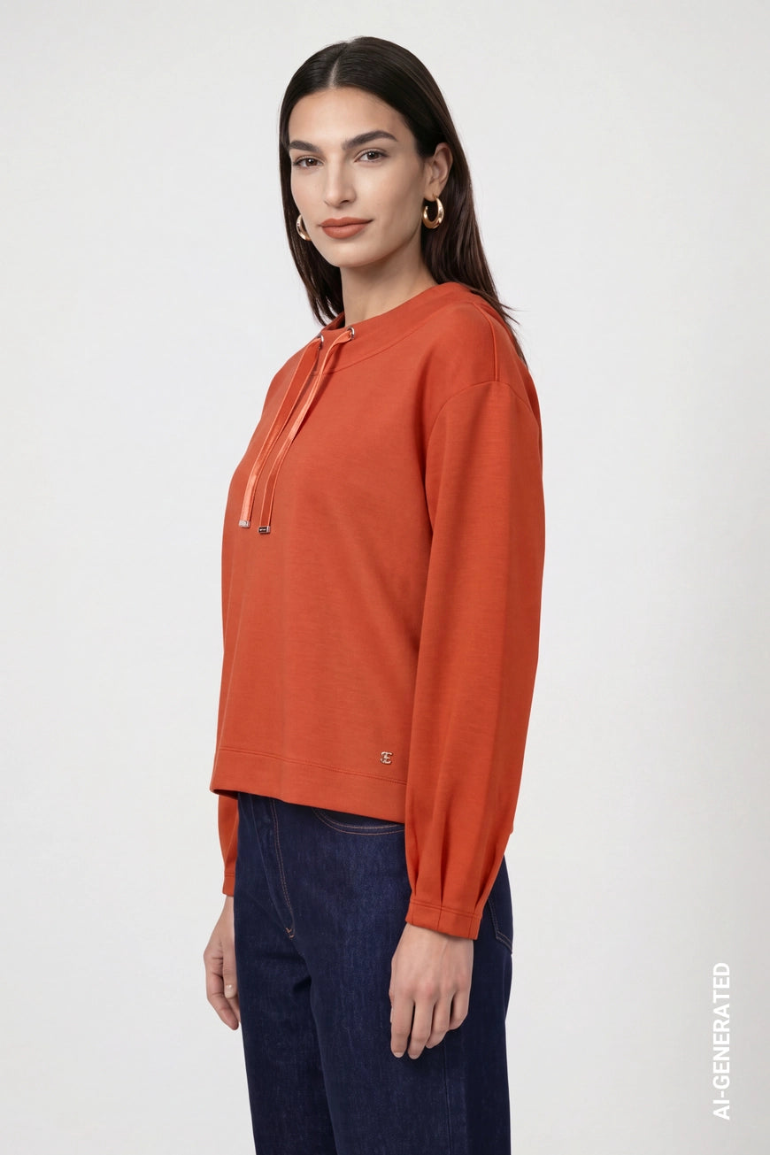 Sweatshirt with velvet drawstrings in pumpkin