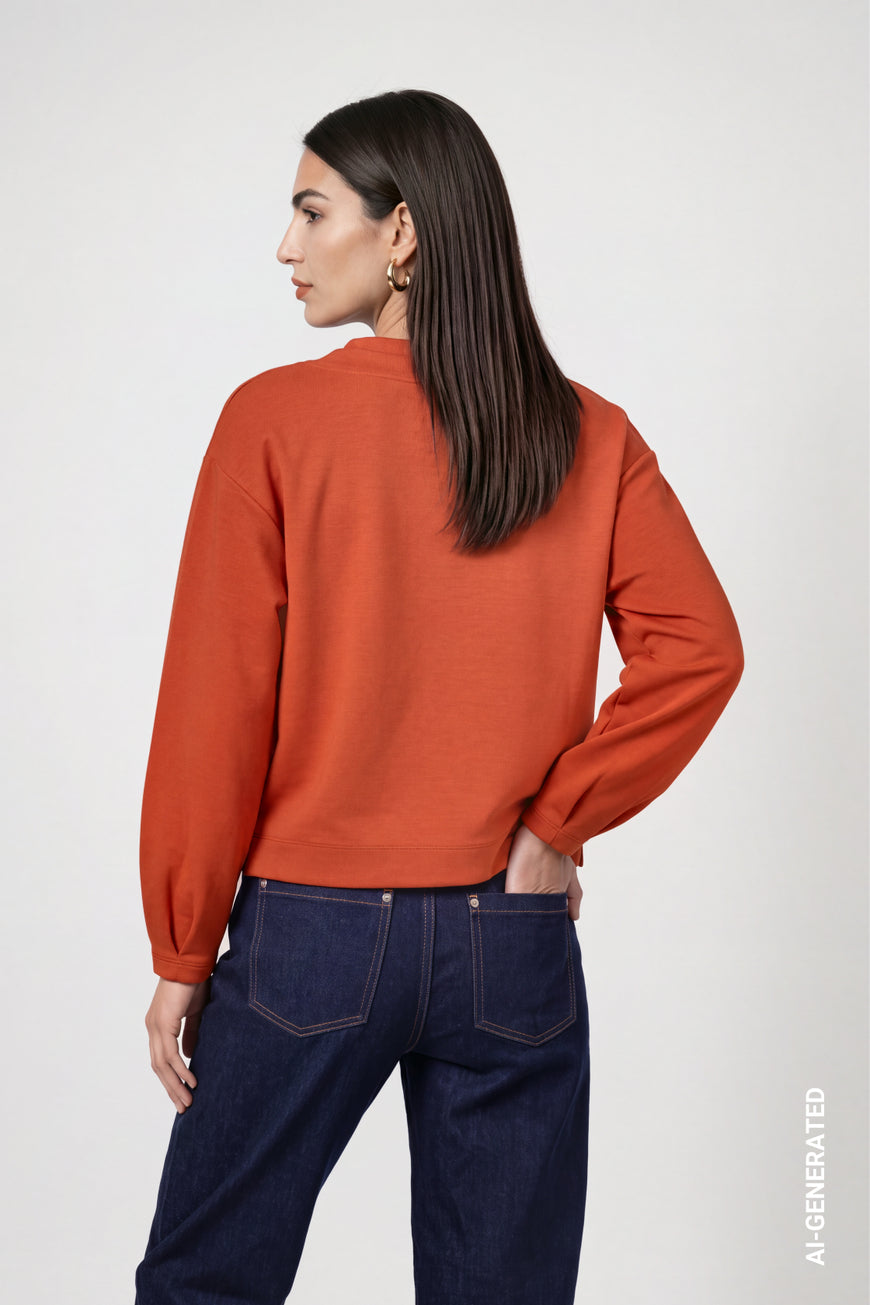 Sweatshirt with velvet drawstrings in pumpkin