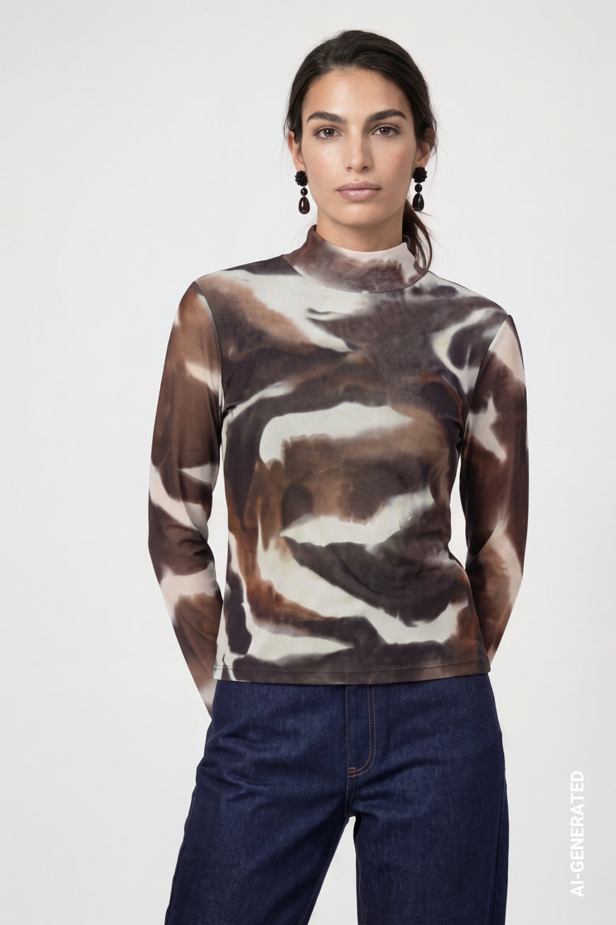 Chocolate pattern top in multi