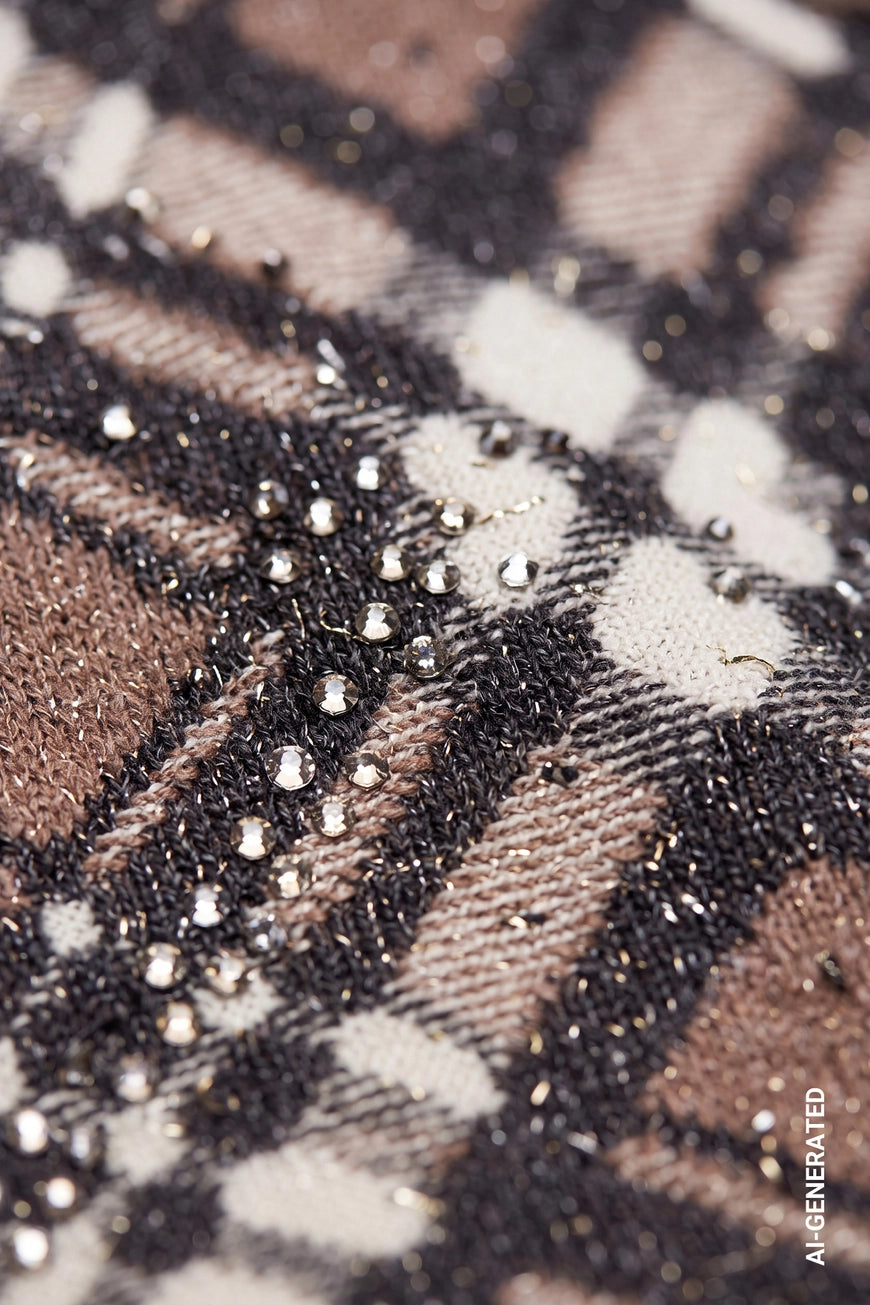 Check pattern pullover in chocolate brown multi