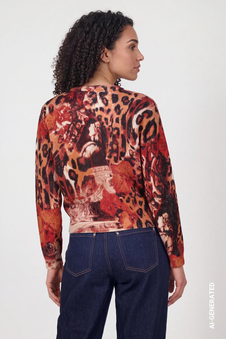Leopard print pullover in autumn red